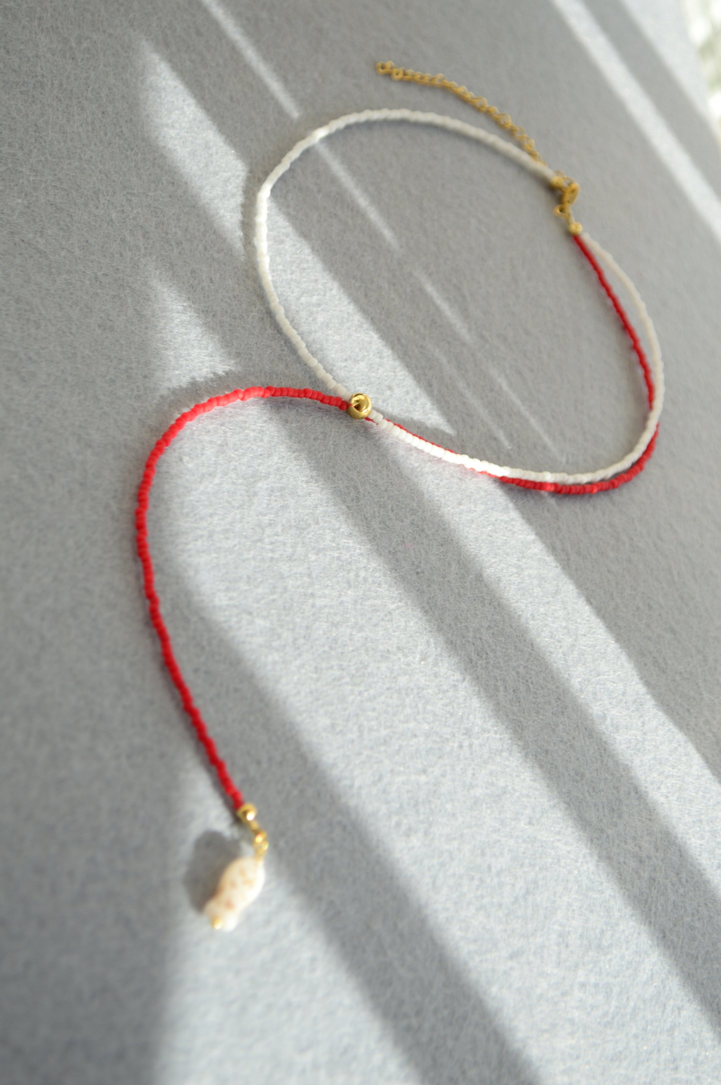 Red & White Fish Lariat Necklace – Minimal Coastal Tie Necklace