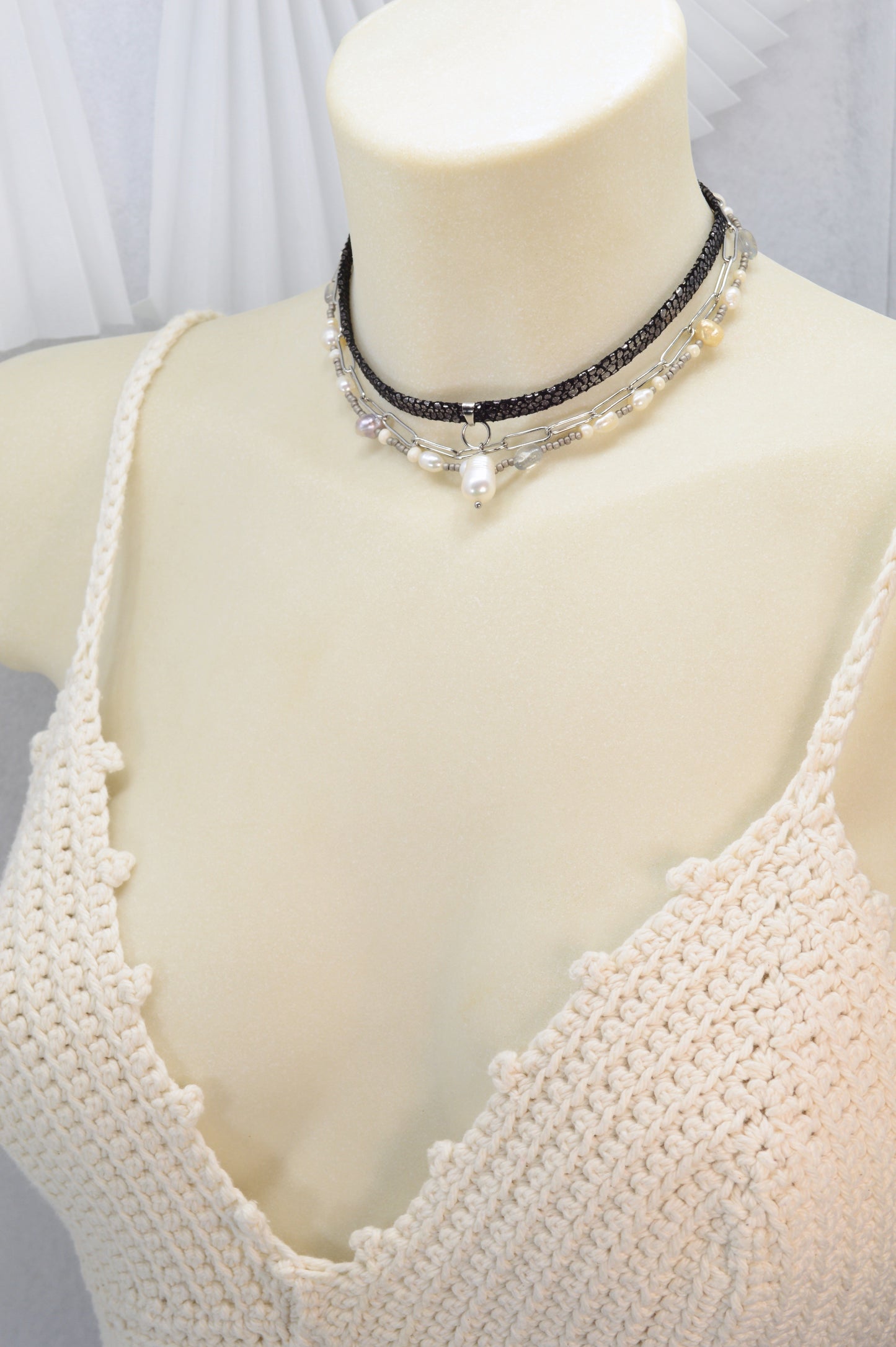 Bold Layered Choker Necklace – Freshwater Pearls, Stainless Steel & Statement Chain | Fall 2025 Trend