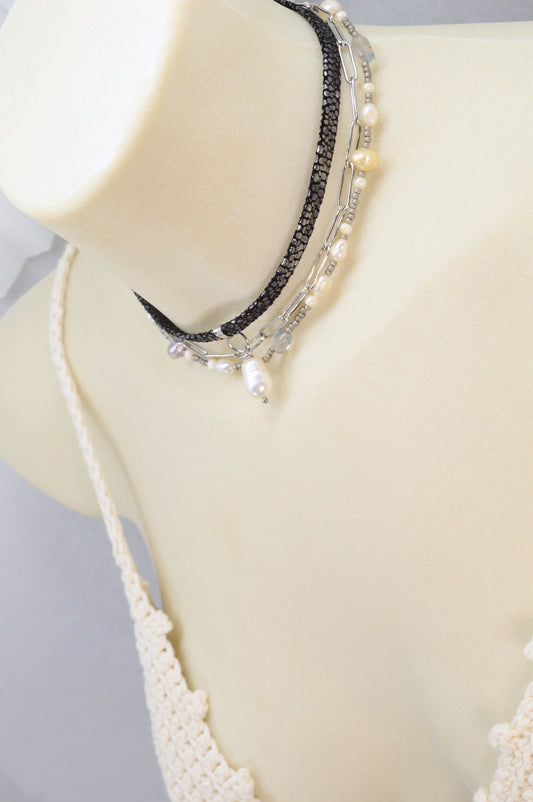 Bold Layered Choker Necklace – Freshwater Pearls, Stainless Steel & Statement Chain | Fall 2025 Trend