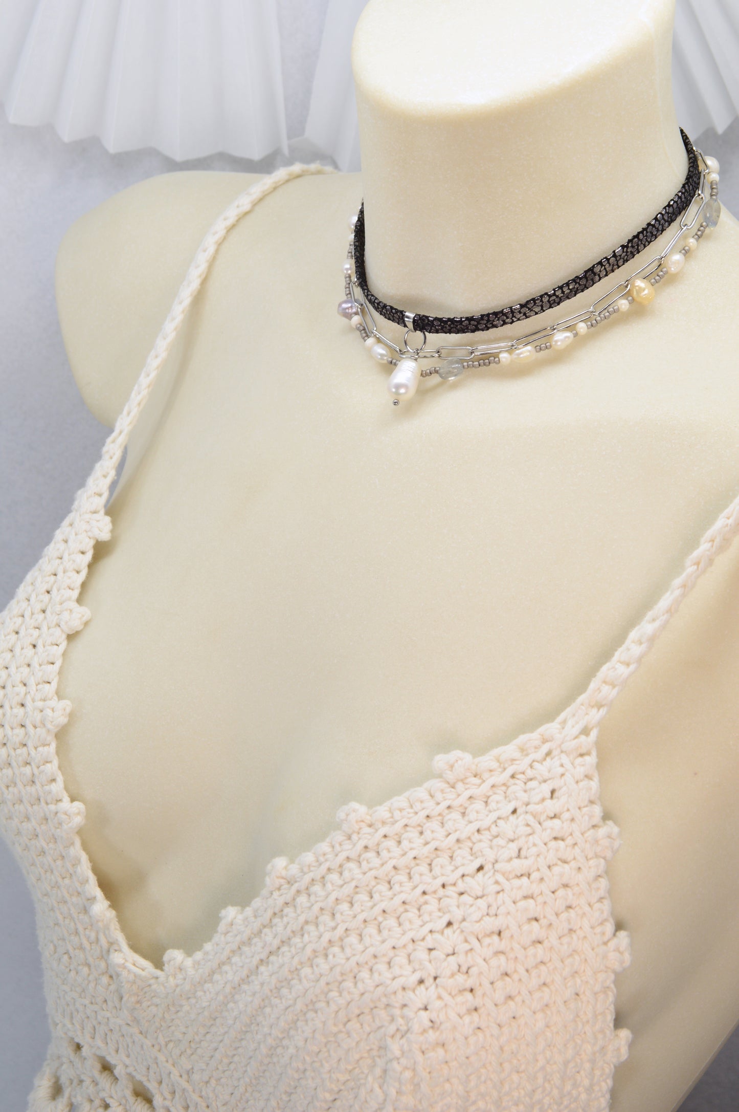 Bold Layered Choker Necklace – Freshwater Pearls, Stainless Steel & Statement Chain | Fall 2025 Trend