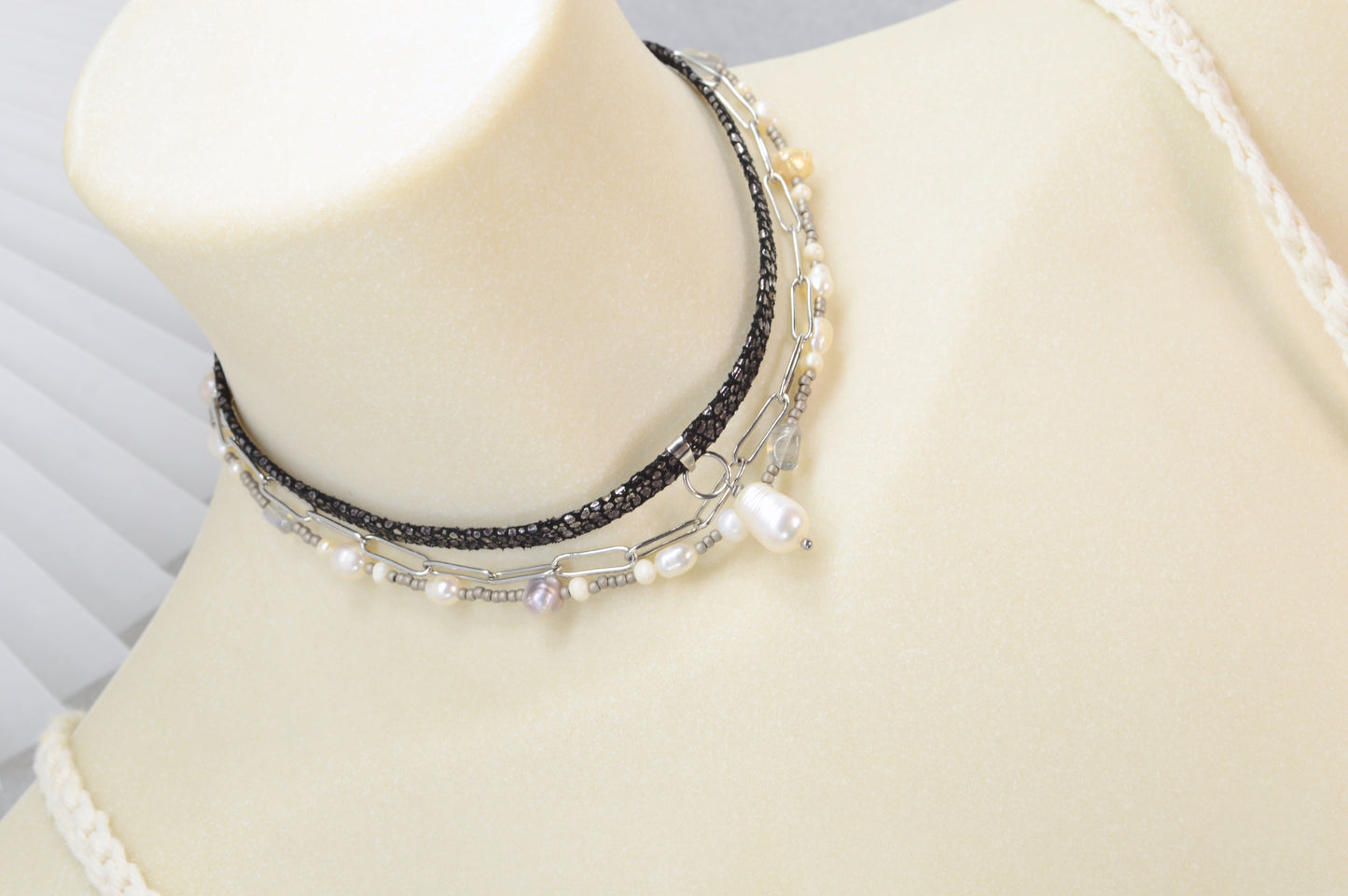 Bold Layered Choker Necklace – Freshwater Pearls, Stainless Steel & Statement Chain | Fall 2025 Trend