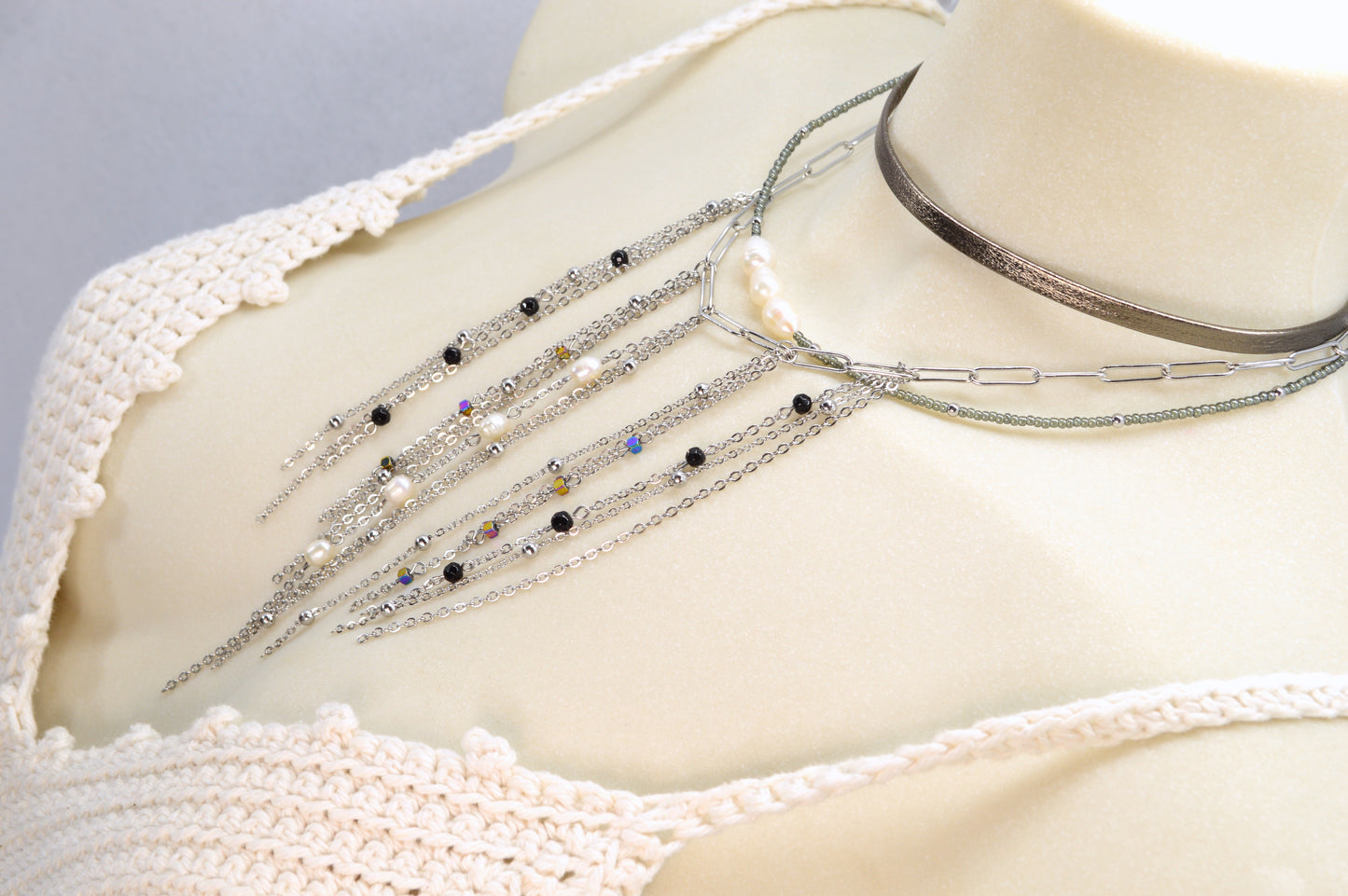 Statement Layered Fringe Necklace – Stainless Steel, Pearls & Gemstones | Fall 2025 Must-Have