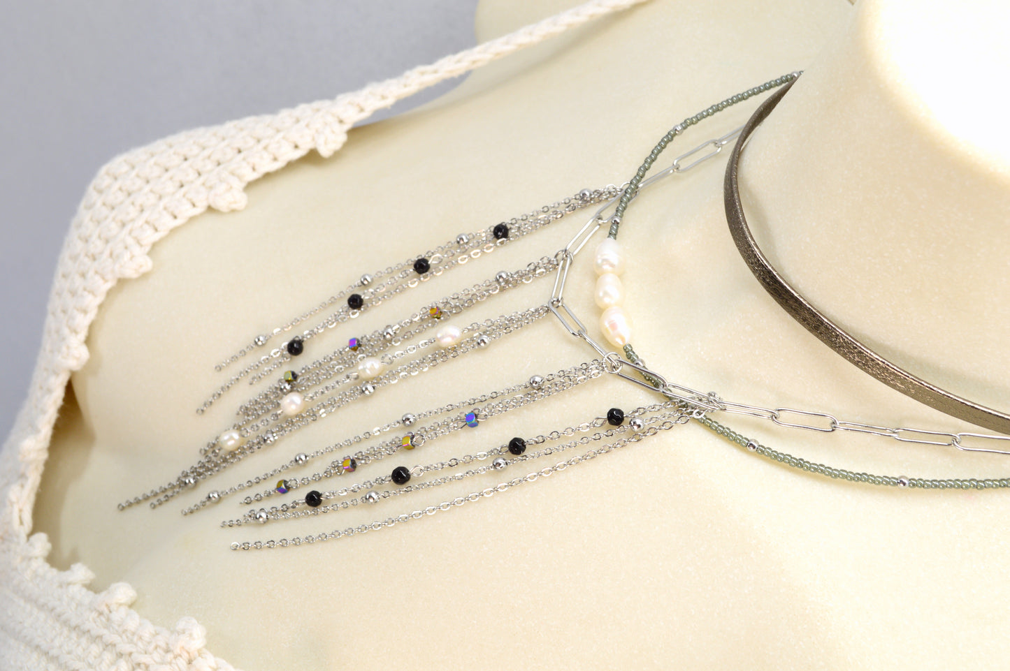 Statement Layered Fringe Necklace – Stainless Steel, Pearls & Gemstones | Fall 2025 Must-Have