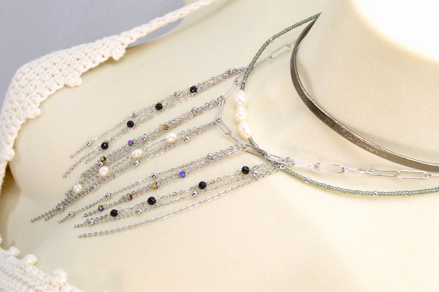 Statement Layered Fringe Necklace – Stainless Steel, Pearls & Gemstones | Fall 2025 Must-Have