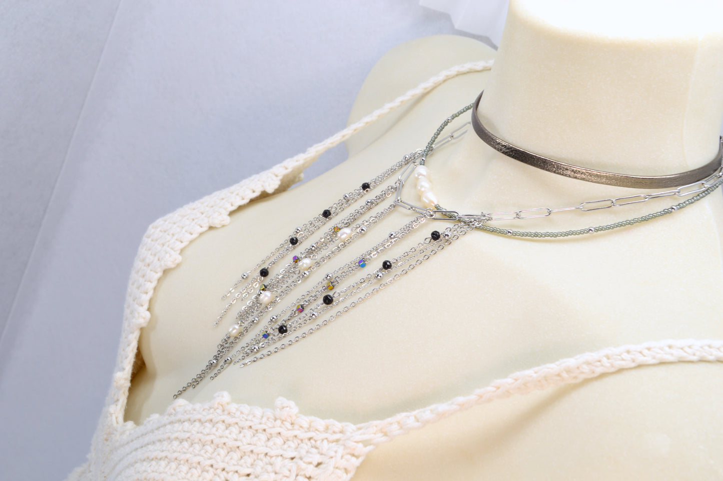 Statement Layered Fringe Necklace – Stainless Steel, Pearls & Gemstones | Fall 2025 Must-Have