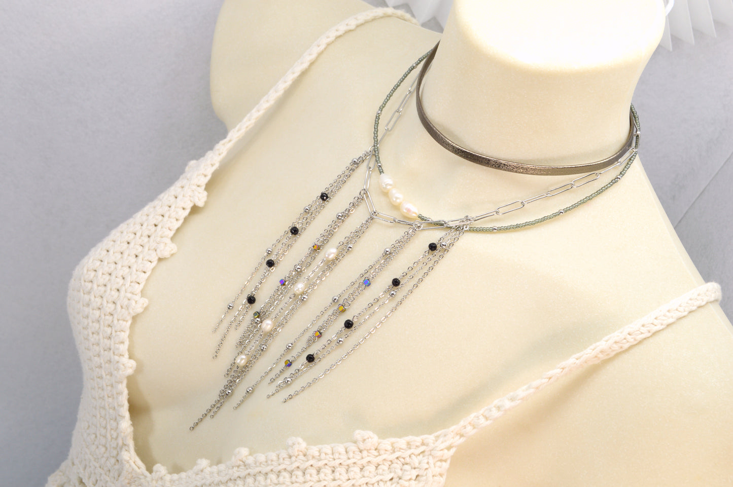 Statement Layered Fringe Necklace – Stainless Steel, Pearls & Gemstones | Fall 2025 Must-Have
