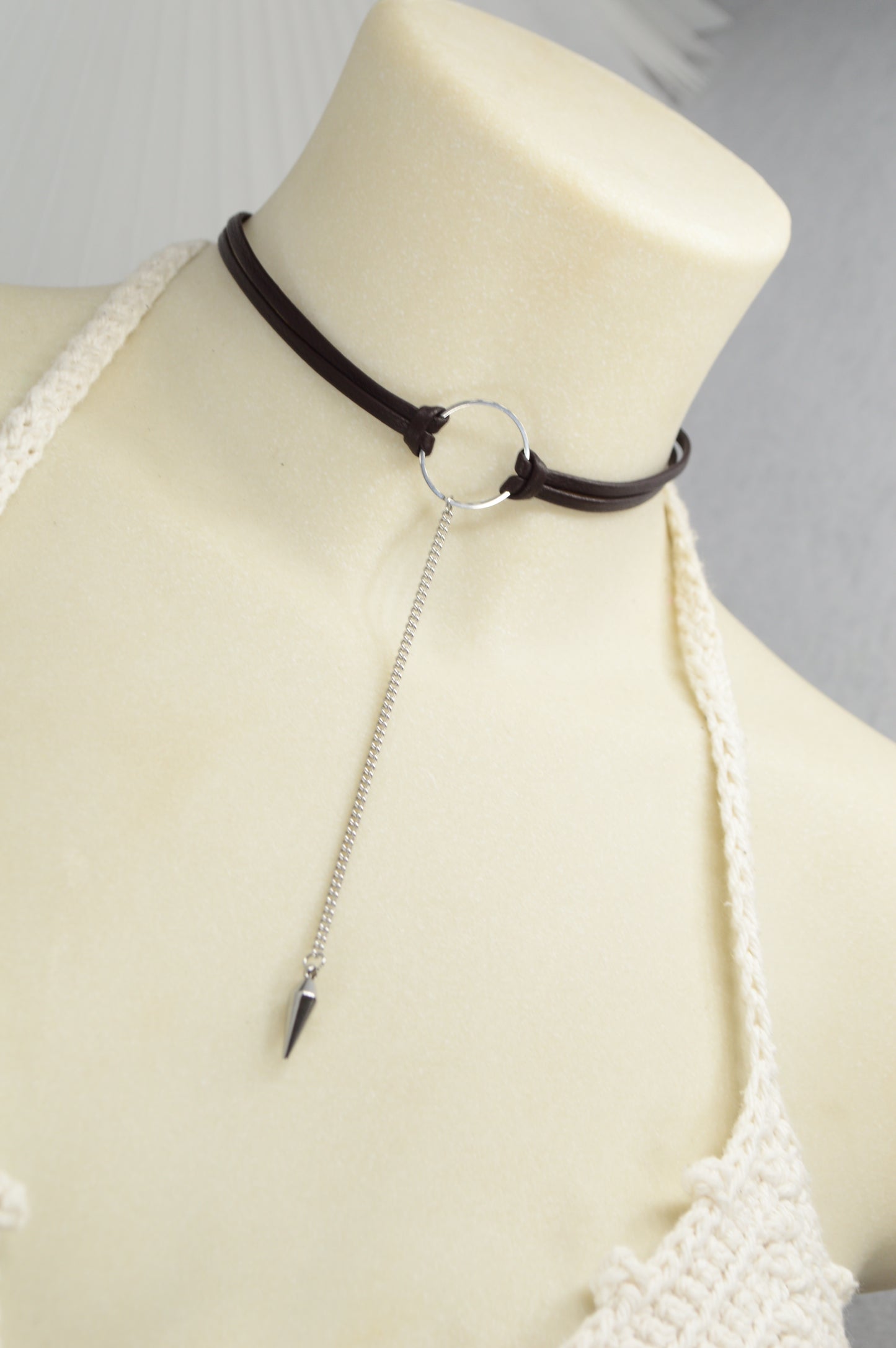 Circle & Spike Pendant Choker – Edgy Boho Punk Necklace