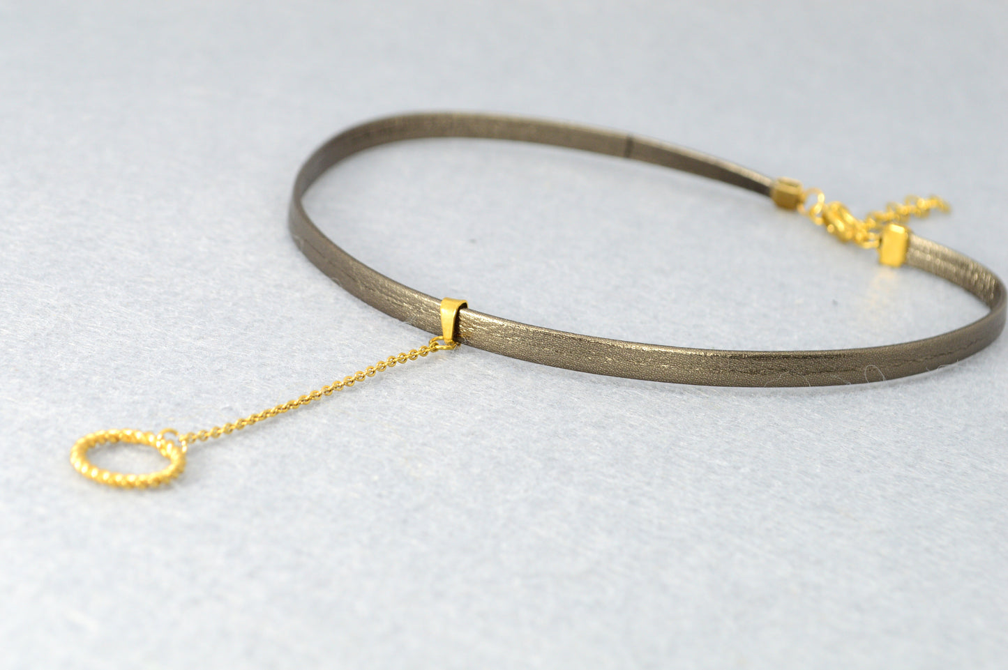 Boho Chic Leather Choker with Gold Circle Pendant | Festival & Statement Necklace