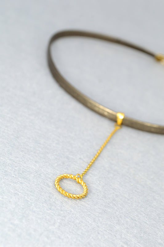 Boho Chic Leather Choker with Gold Circle Pendant | Festival & Statement Necklace