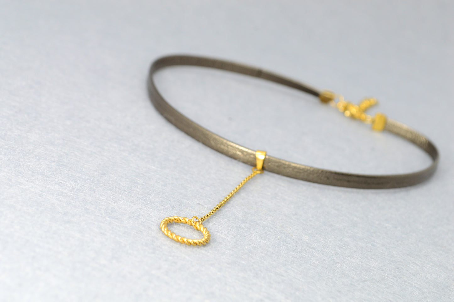 Boho Chic Leather Choker with Gold Circle Pendant | Festival & Statement Necklace