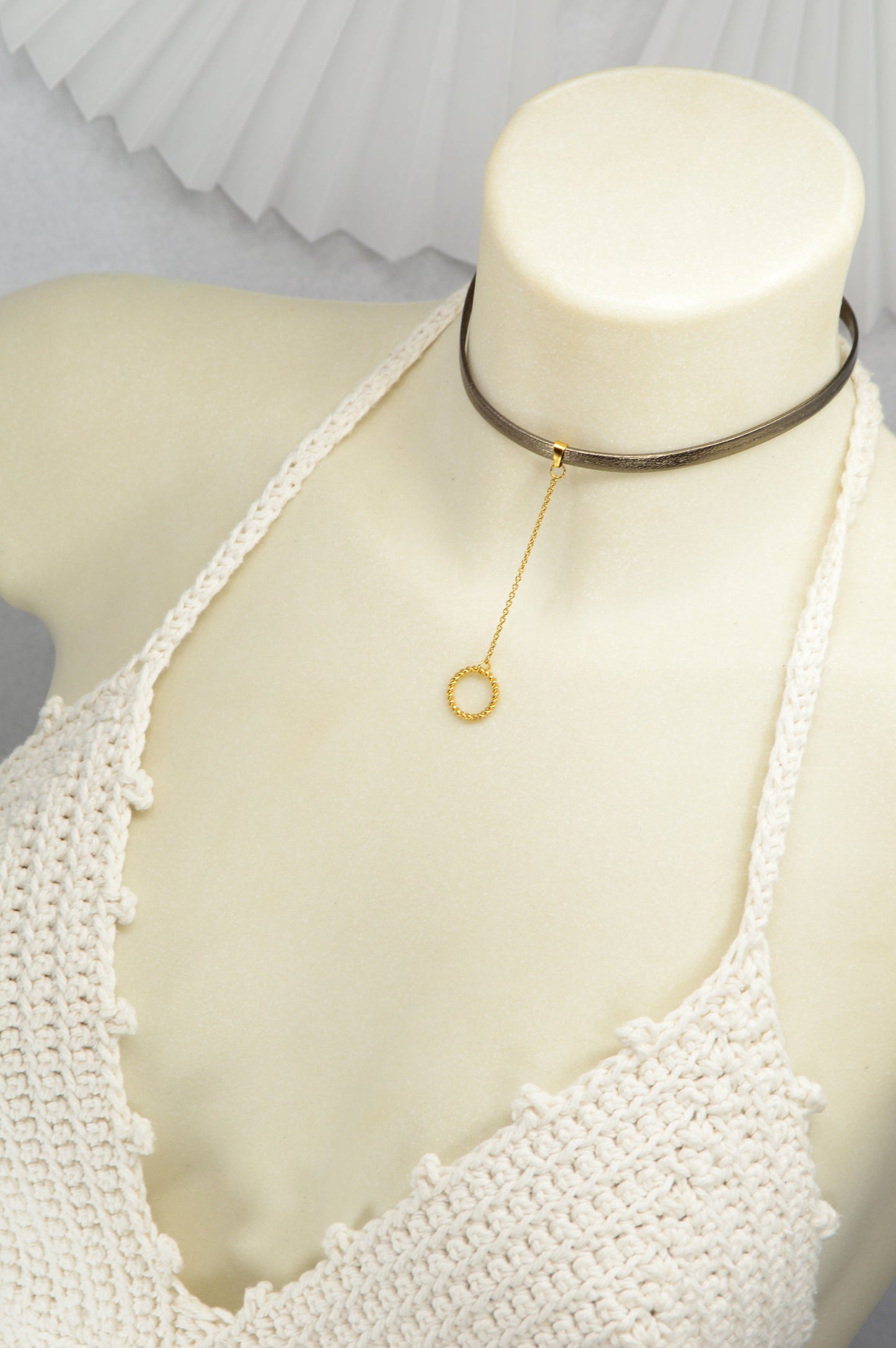 Boho Chic Leather Choker with Gold Circle Pendant | Festival & Statement Necklace