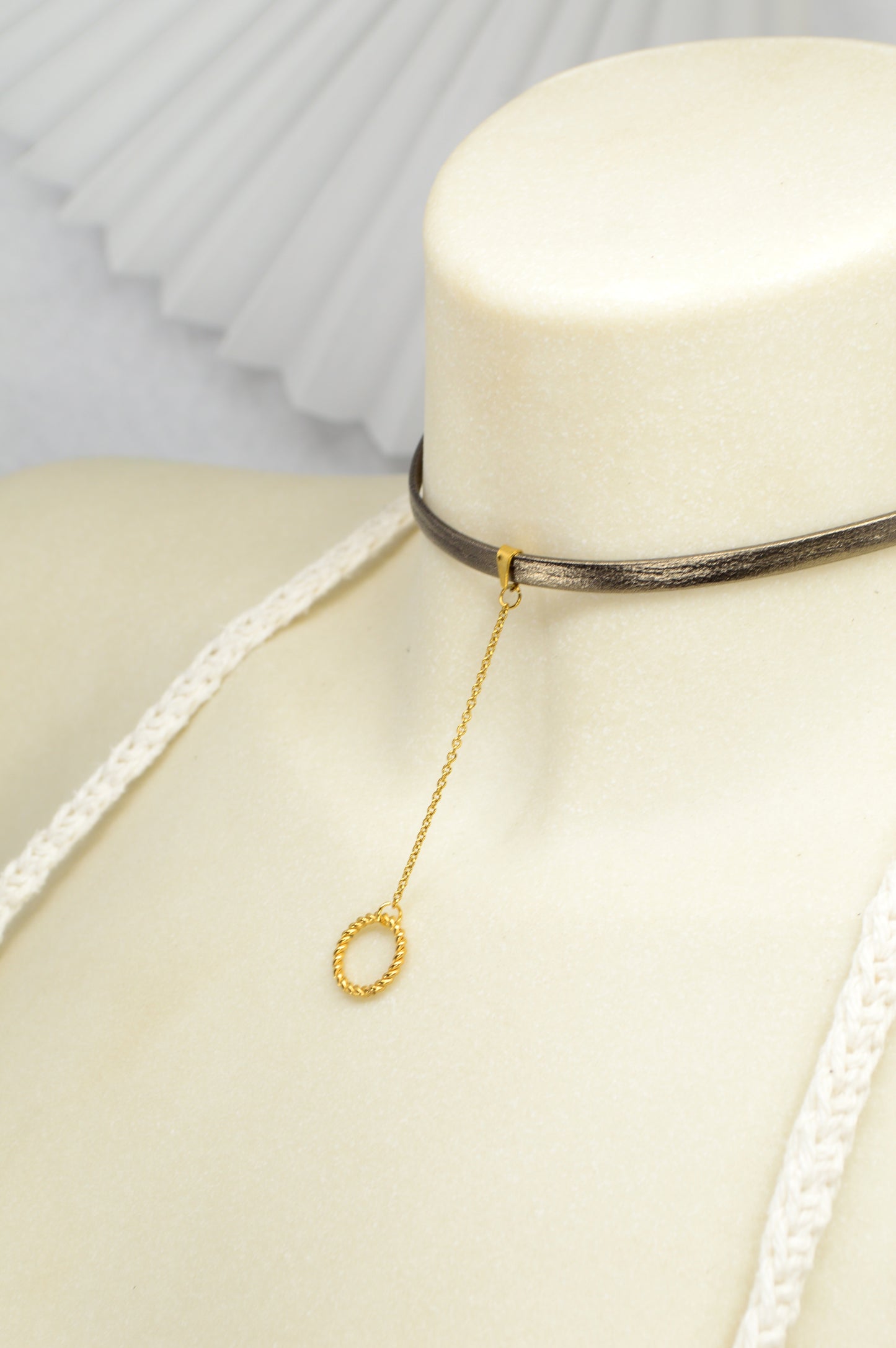 Boho Chic Leather Choker with Gold Circle Pendant | Festival & Statement Necklace