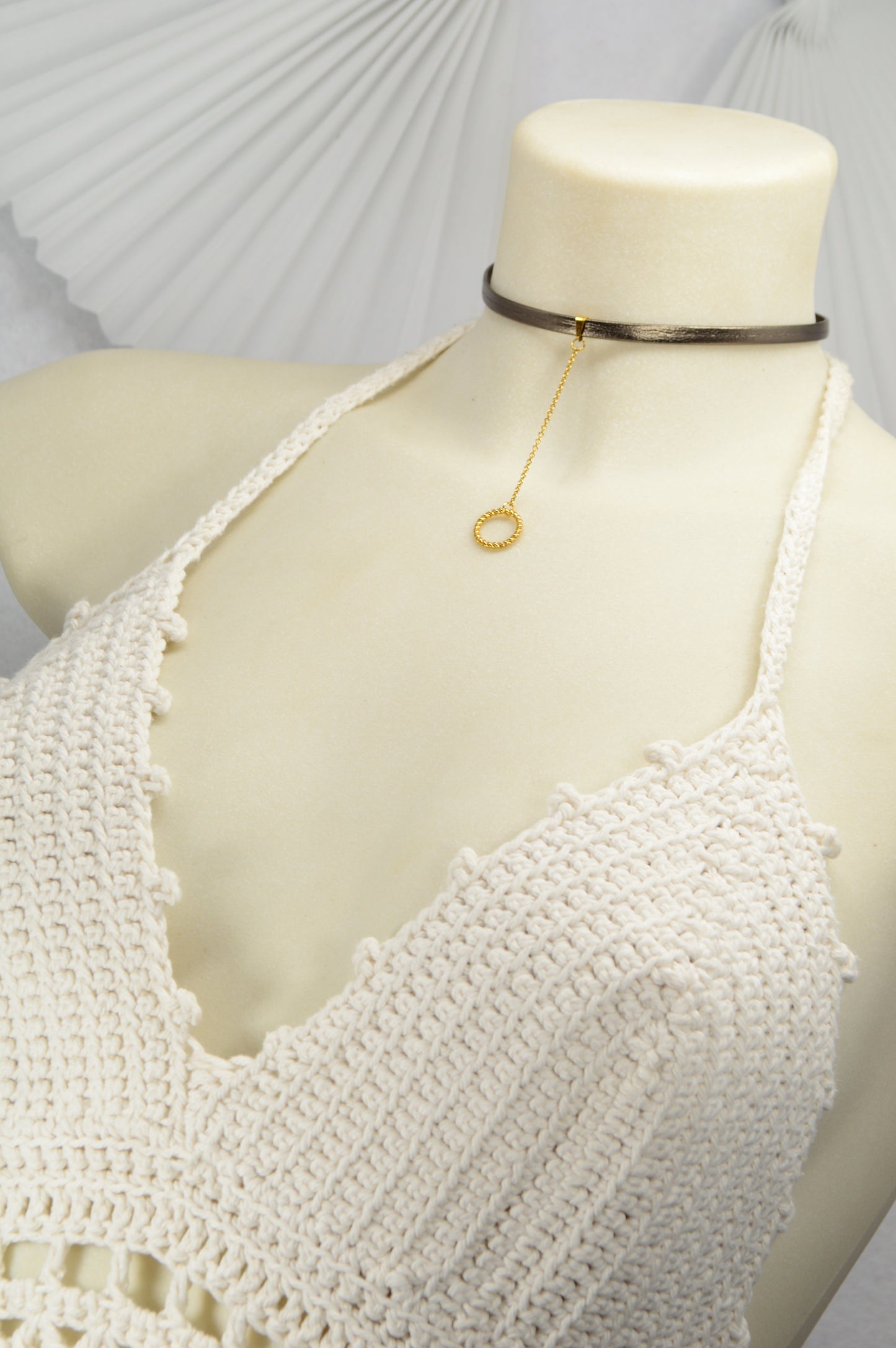 Boho Chic Leather Choker with Gold Circle Pendant | Festival & Statement Necklace