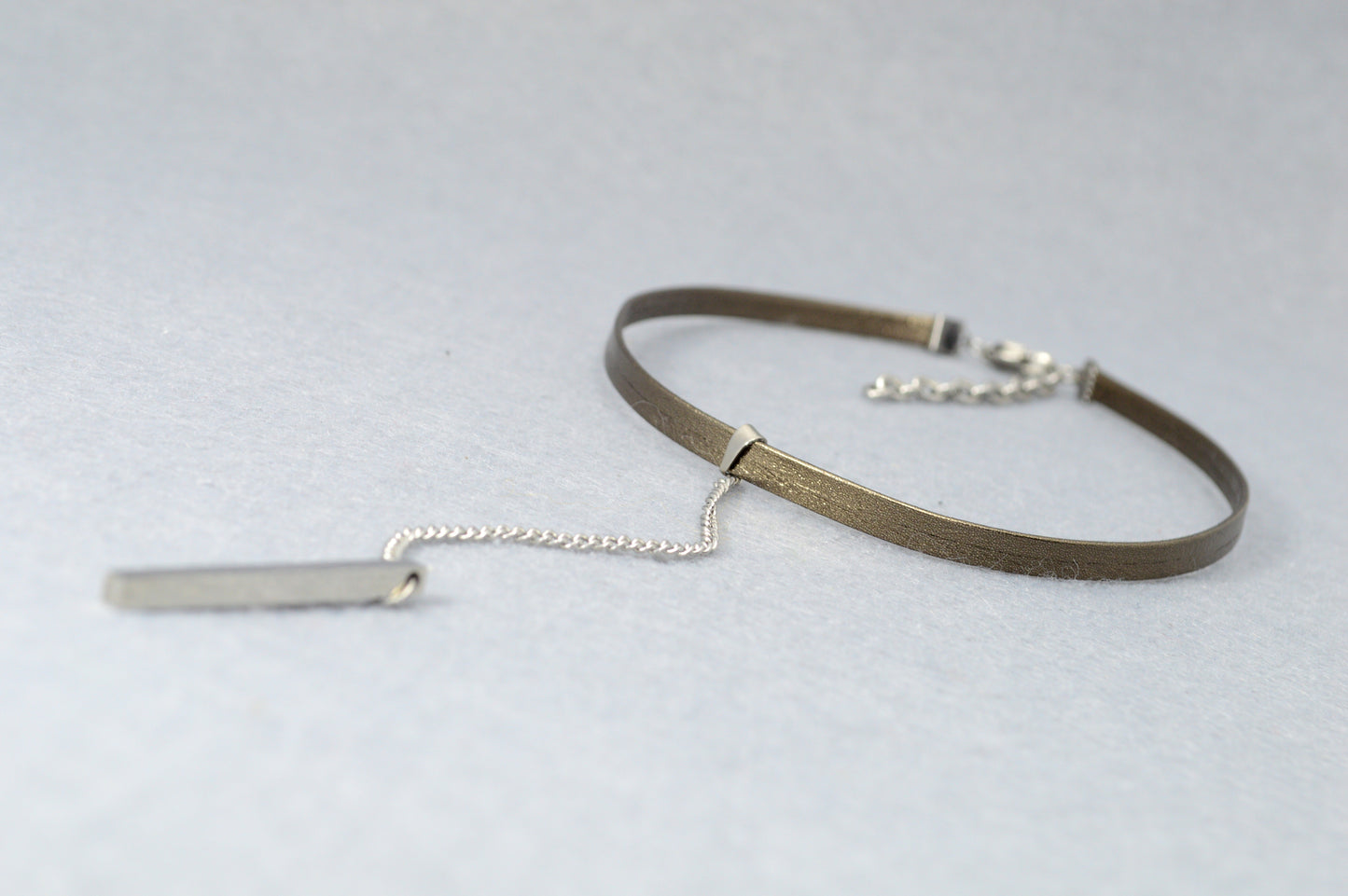 Stainless Steel Bar Pendant Choker – Leather Cord Necklace | Minimalist Y Necklace for Women & Men | Modern Statement Jewelry