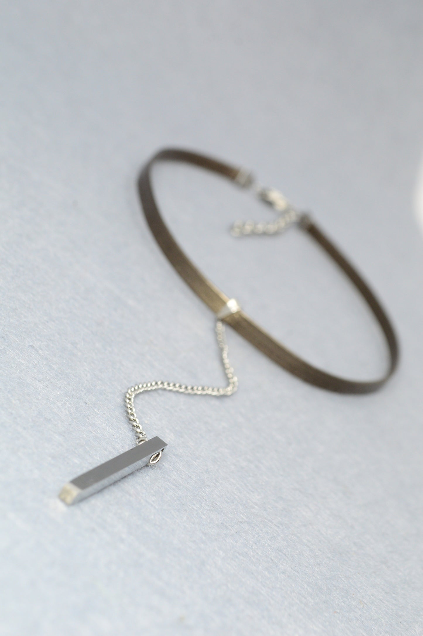 Stainless Steel Bar Pendant Choker – Leather Cord Necklace | Minimalist Y Necklace for Women & Men | Modern Statement Jewelry