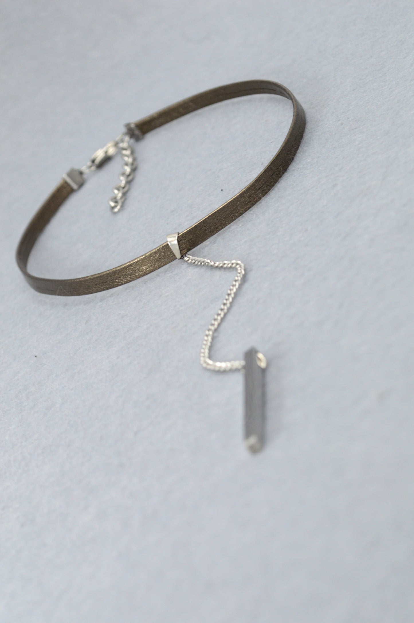 Stainless Steel Bar Pendant Choker – Leather Cord Necklace | Minimalist Y Necklace for Women & Men | Modern Statement Jewelry