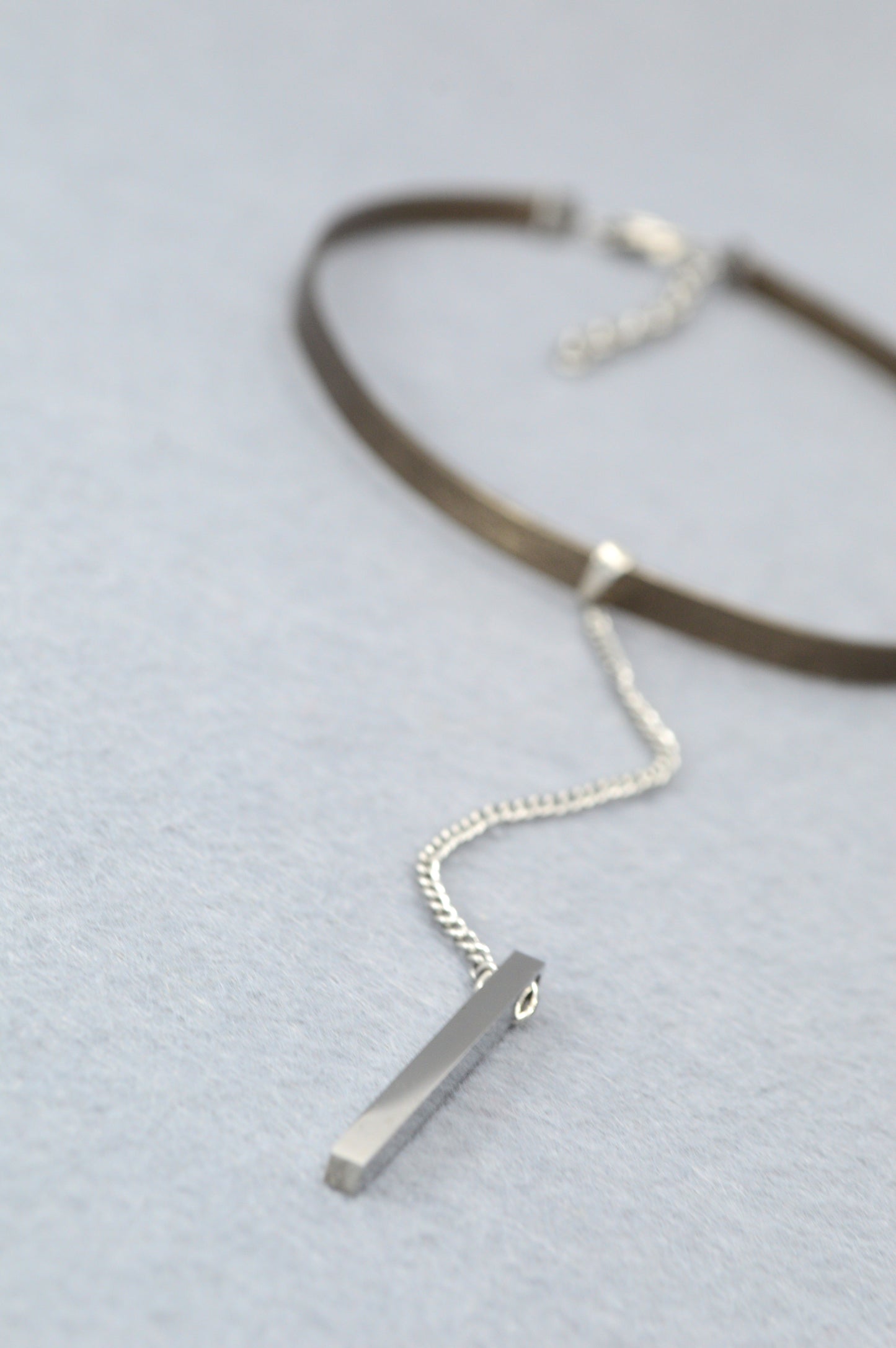 Stainless Steel Bar Pendant Choker – Leather Cord Necklace | Minimalist Y Necklace for Women & Men | Modern Statement Jewelry