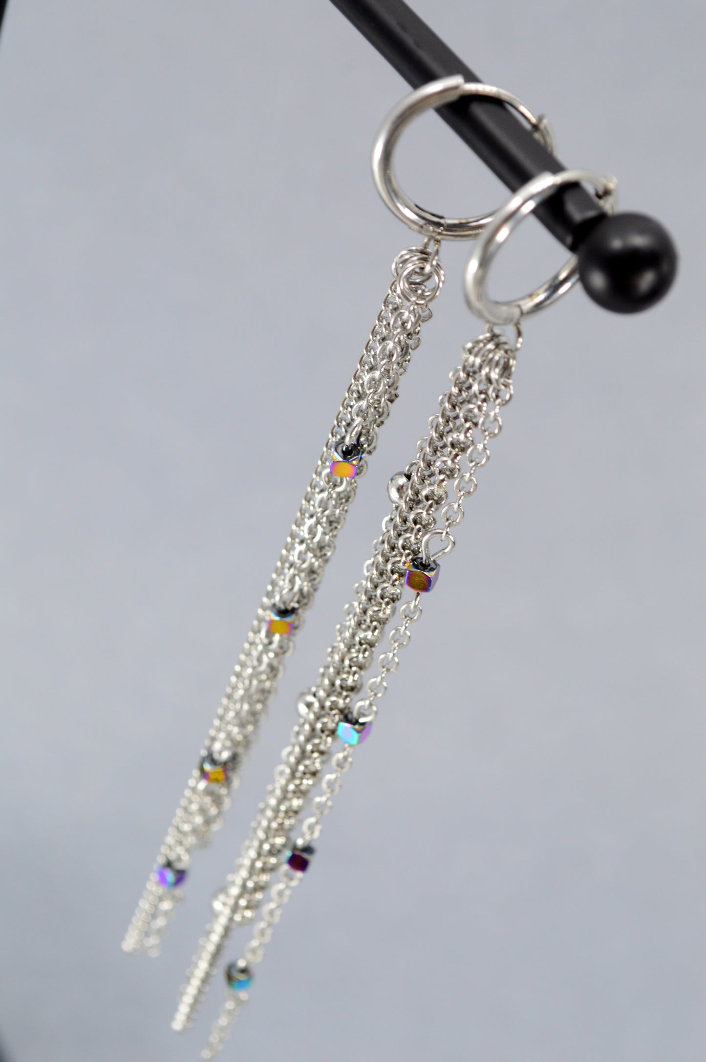 Silver Rainbow Chain Drop Earrings – 12 cm / 5" Statement Earrings