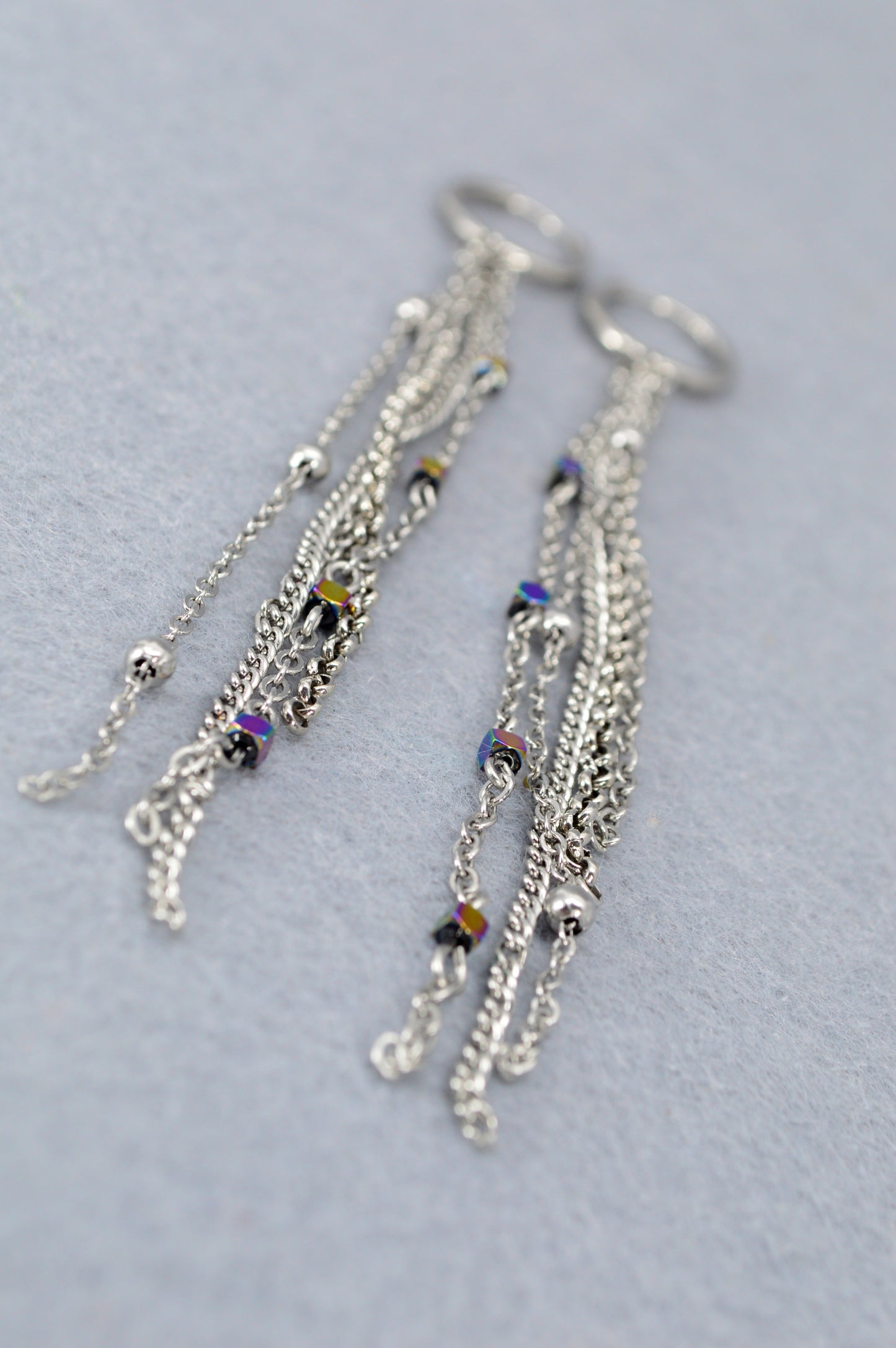 Silver Rainbow Chain Drop Earrings – 12 cm / 5" Statement Earrings