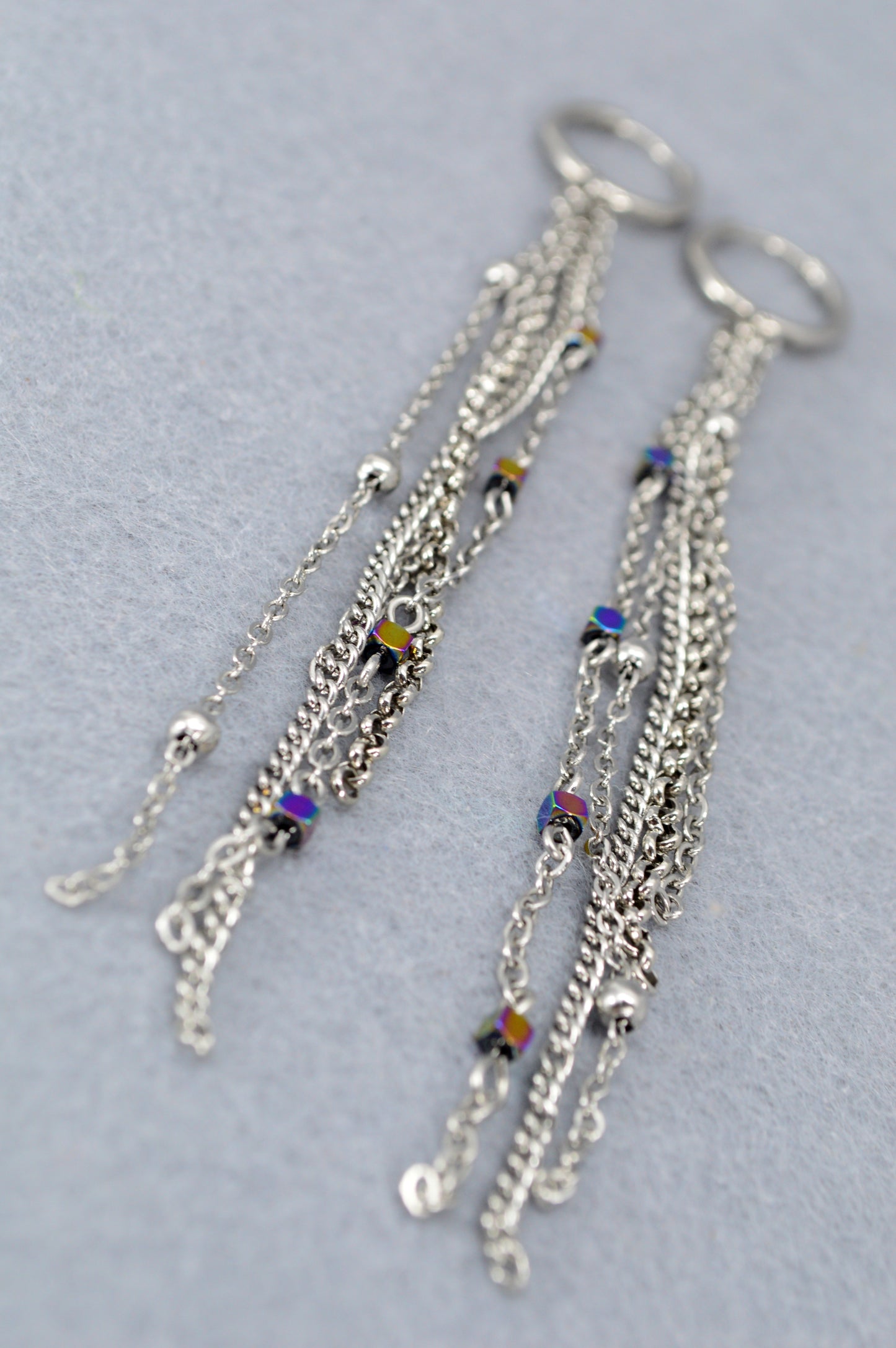 Silver Rainbow Chain Drop Earrings – 12 cm / 5" Statement Earrings