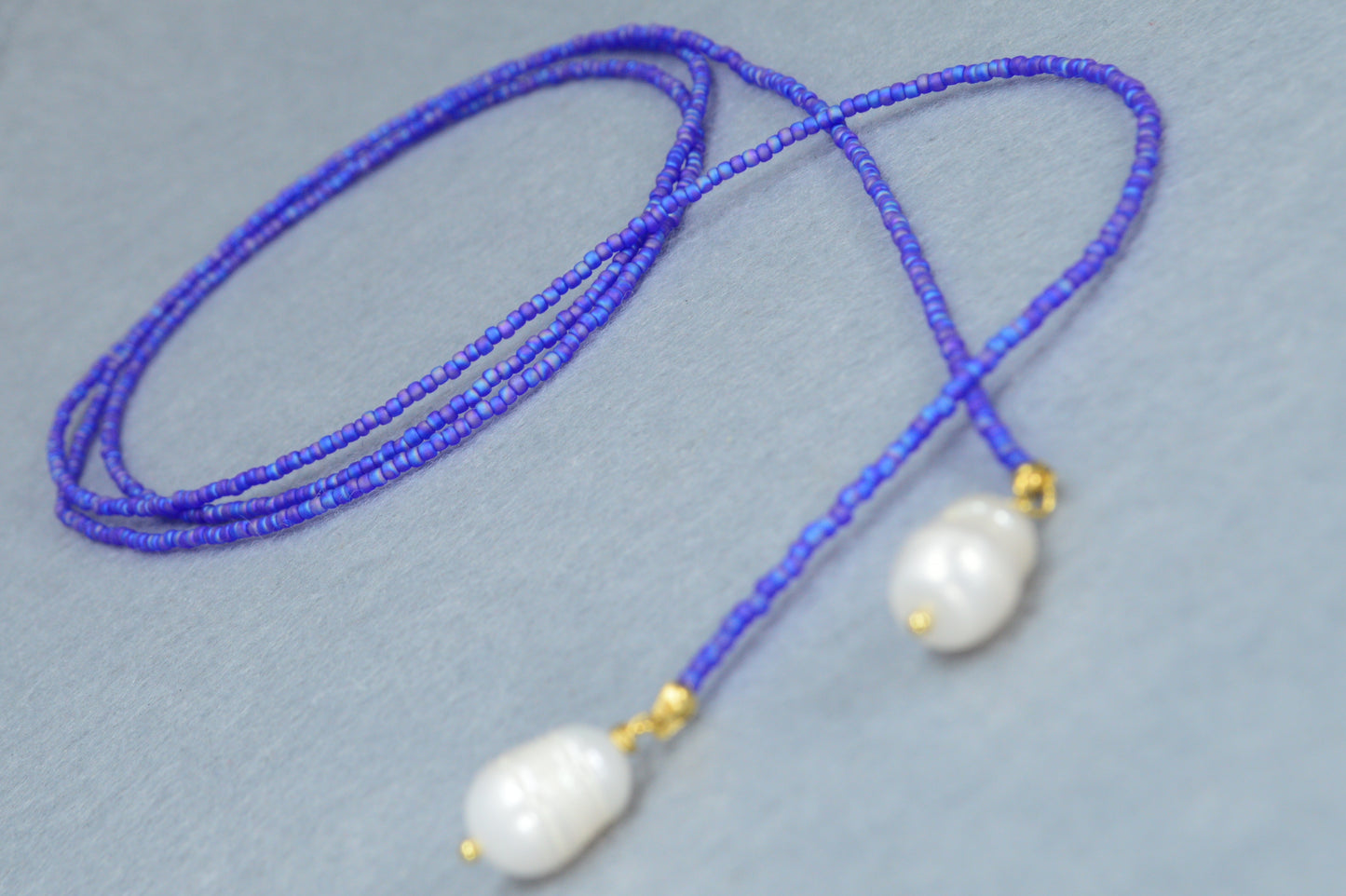 Boho Colorful Beaded Lariat Necklaces – Handmade Wrap Y Necklace with Freshwater Pearls – Blue, Lavender, Purple, Brick Red, Coral