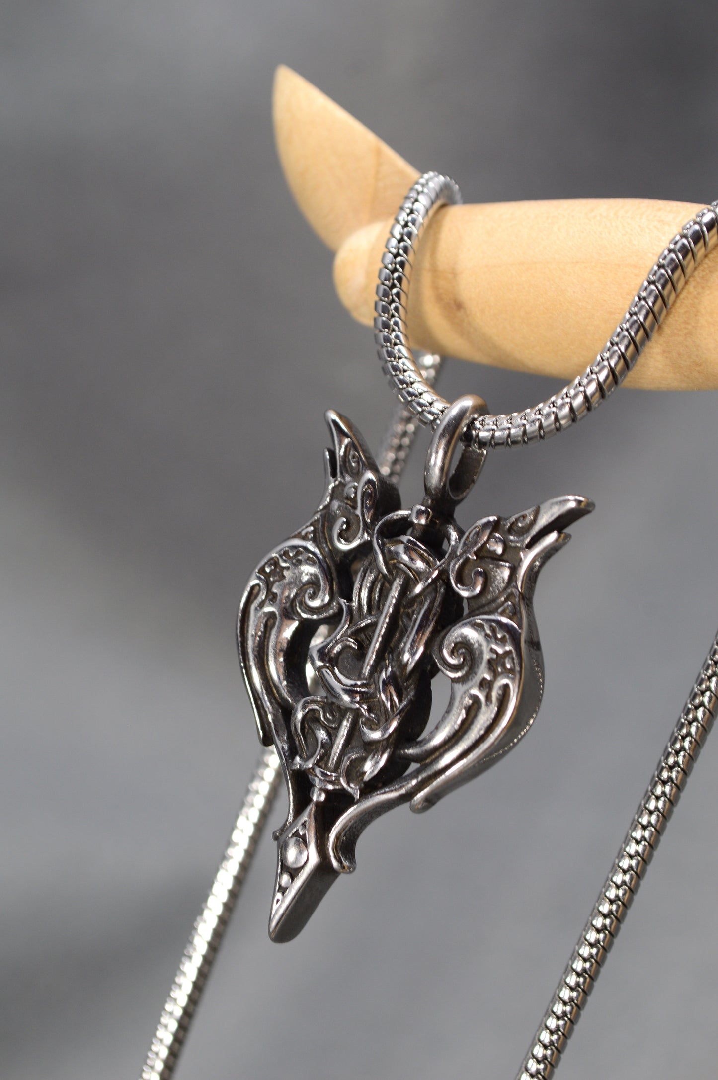 Ornate Raven Pendant Statement Necklace
