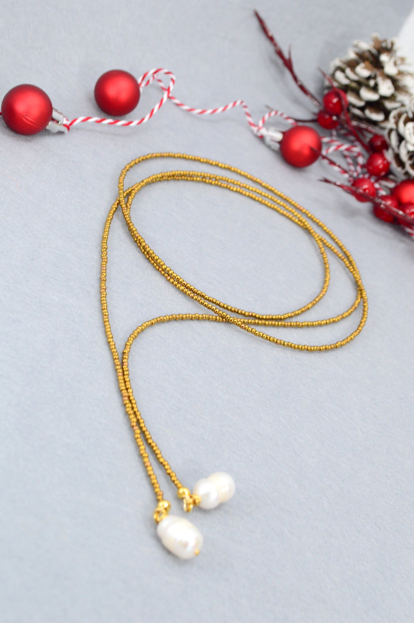 Boho Earthy & Green Beaded Lariat Necklaces – Handmade Wrap Y Necklace with Freshwater Pearls – Picasso Green, Moss, Gold, Transparent Gold, Earth Brown, Turquoise Picasso, Peach
