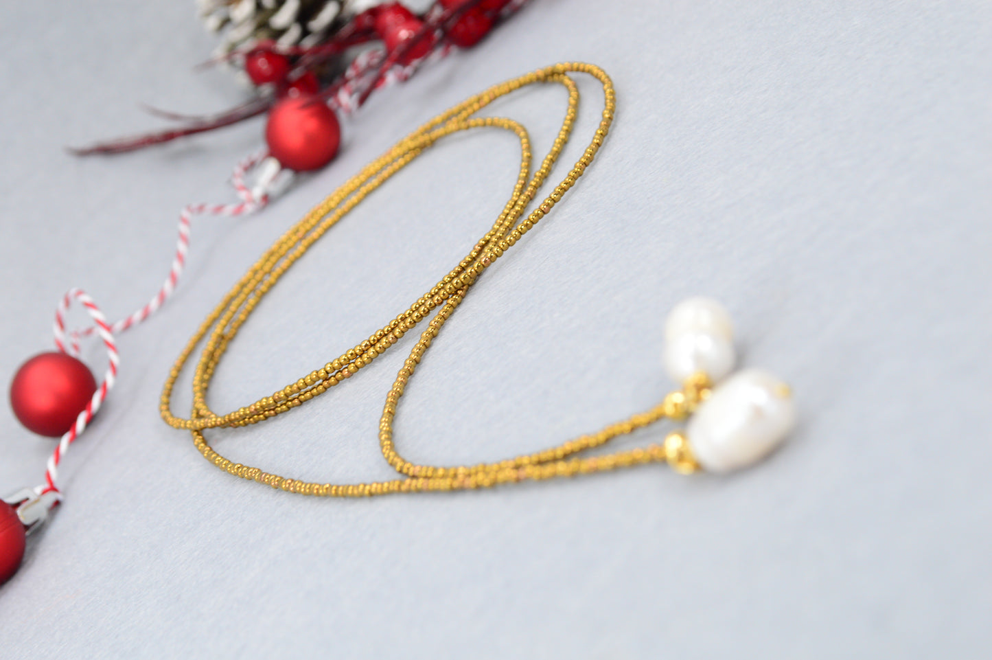 Boho Earthy & Green Beaded Lariat Necklaces – Handmade Wrap Y Necklace with Freshwater Pearls – Picasso Green, Moss, Gold, Transparent Gold, Earth Brown, Turquoise Picasso, Peach