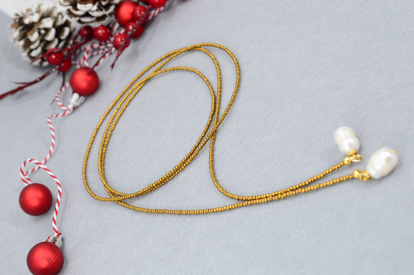 Boho Earthy & Green Beaded Lariat Necklaces – Handmade Wrap Y Necklace with Freshwater Pearls – Picasso Green, Moss, Gold, Transparent Gold, Earth Brown, Turquoise Picasso, Peach