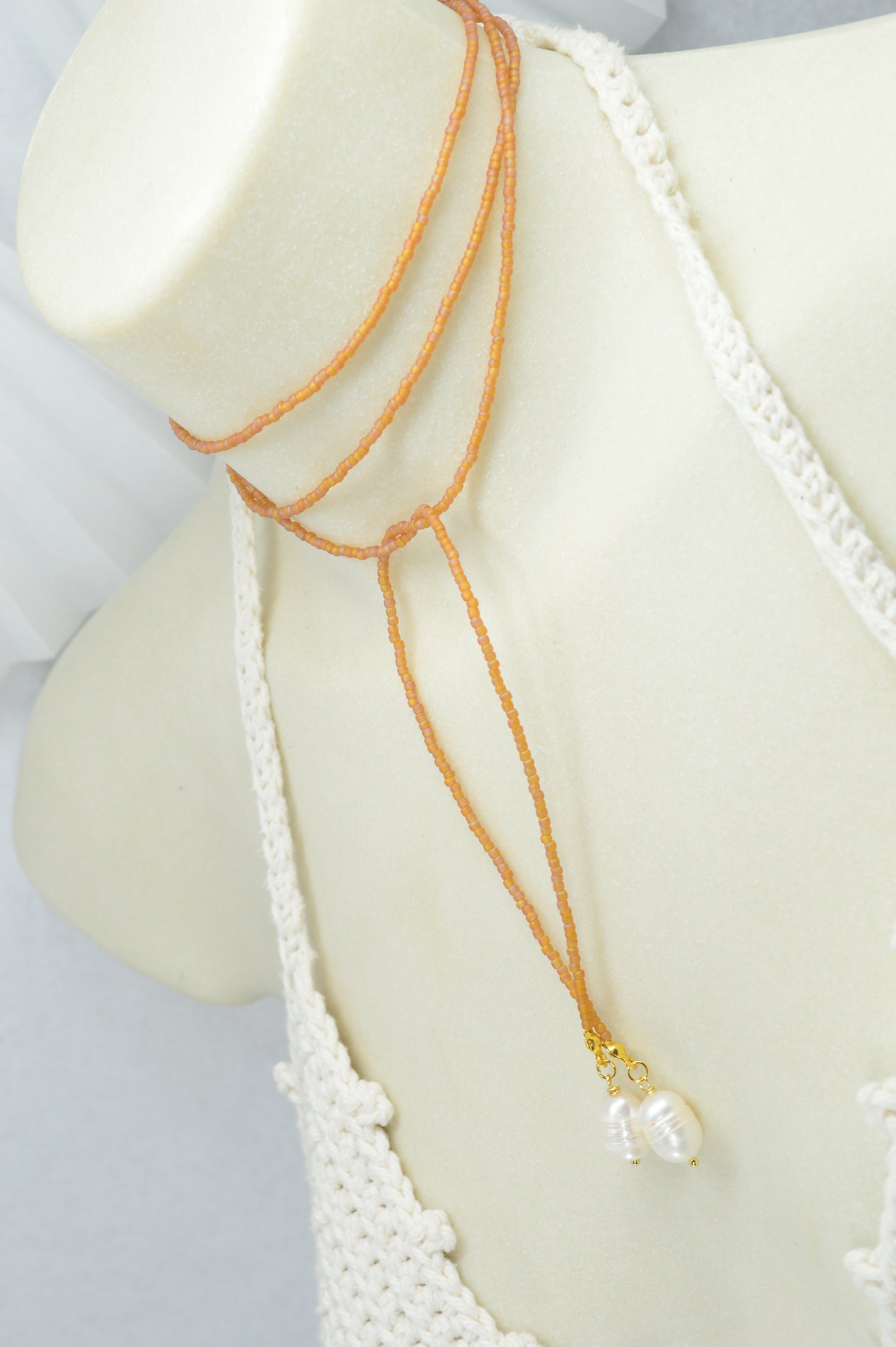 Boho Earthy & Green Beaded Lariat Necklaces – Handmade Wrap Y Necklace with Freshwater Pearls – Picasso Green, Moss, Gold, Transparent Gold, Earth Brown, Turquoise Picasso, Peach