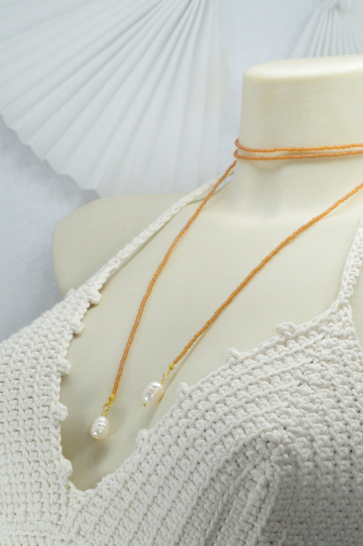 Boho Earthy & Green Beaded Lariat Necklaces – Handmade Wrap Y Necklace with Freshwater Pearls – Picasso Green, Moss, Gold, Transparent Gold, Earth Brown, Turquoise Picasso, Peach