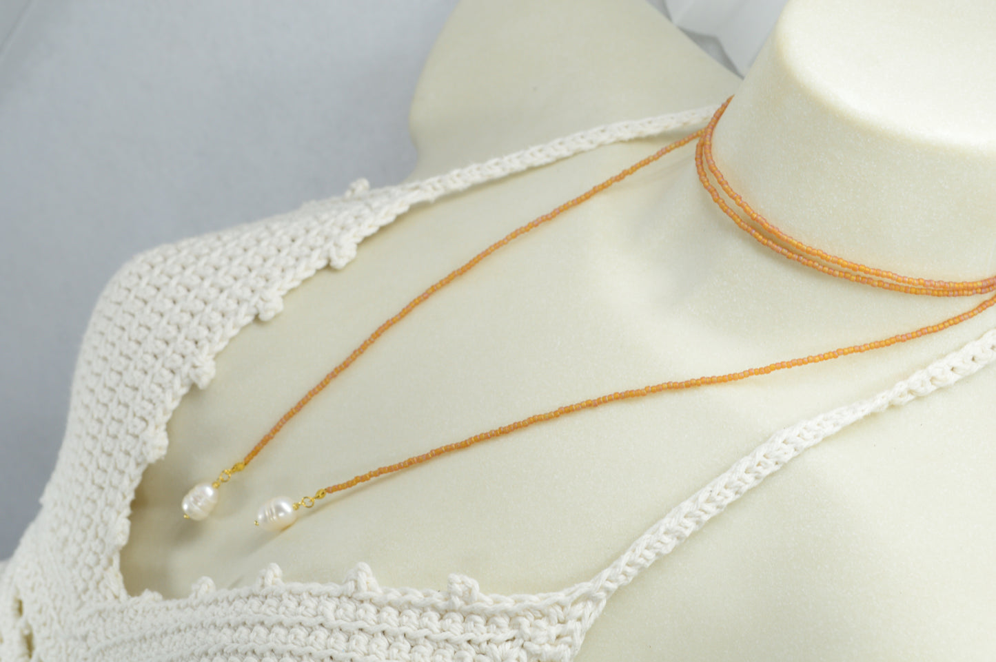 Boho Earthy & Green Beaded Lariat Necklaces – Handmade Wrap Y Necklace with Freshwater Pearls – Picasso Green, Moss, Gold, Transparent Gold, Earth Brown, Turquoise Picasso, Peach