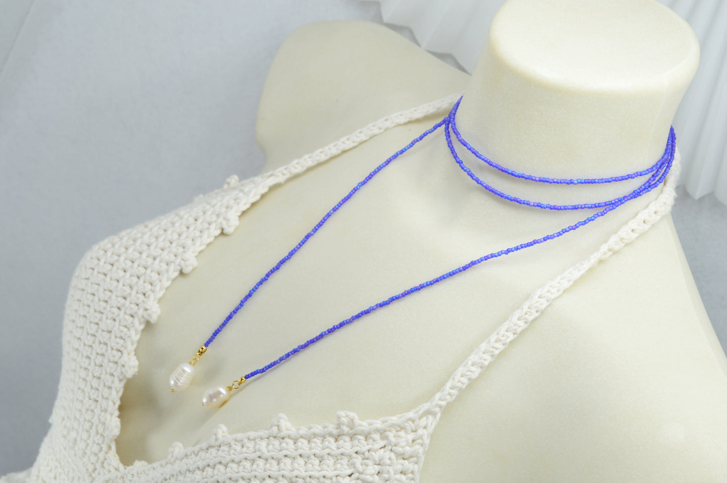 Boho Colorful Beaded Lariat Necklaces – Handmade Wrap Y Necklace with Freshwater Pearls – Blue, Lavender, Purple, Brick Red, Coral