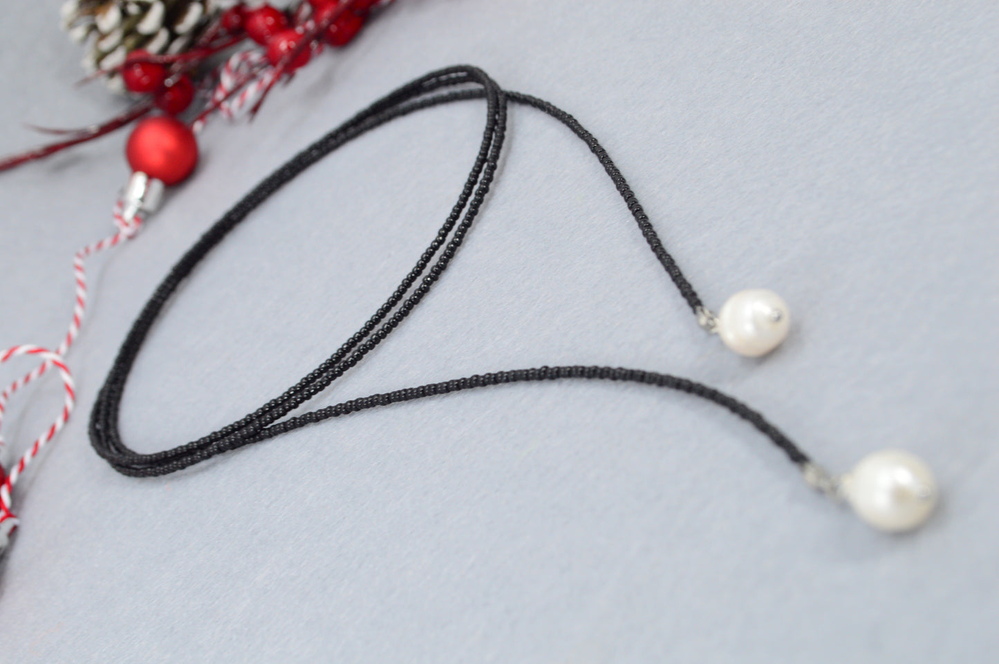 Black Pearl Lariat Necklace | Boho Y Necklace | Handmade Long Chain Jewelry