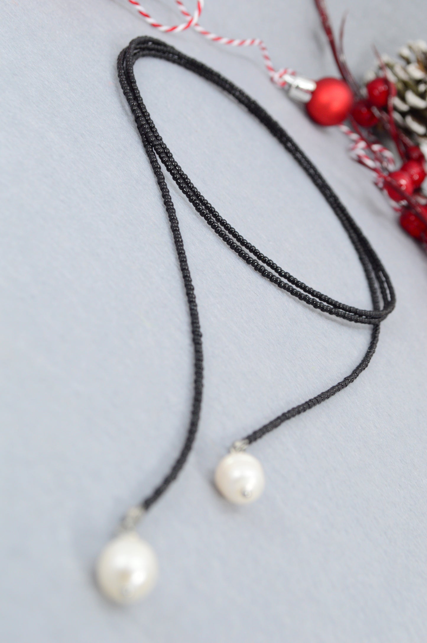 Black Pearl Lariat Necklace | Boho Y Necklace | Handmade Long Chain Jewelry