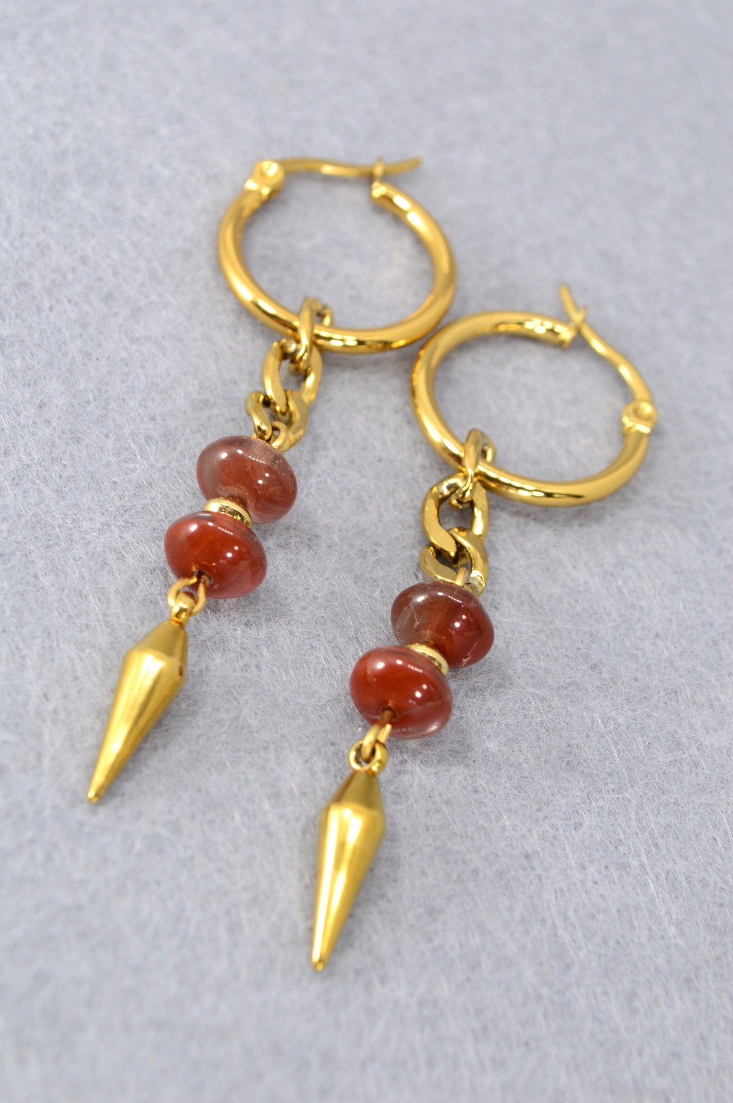 Gold Hoop Earrings with Czech Glass Beads | Stainless Steel | 6.5 cm / 2.5"