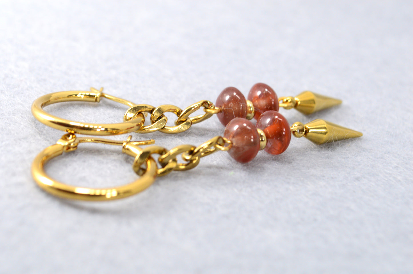 Gold Hoop Earrings with Czech Glass Beads | Stainless Steel | 6.5 cm / 2.5"