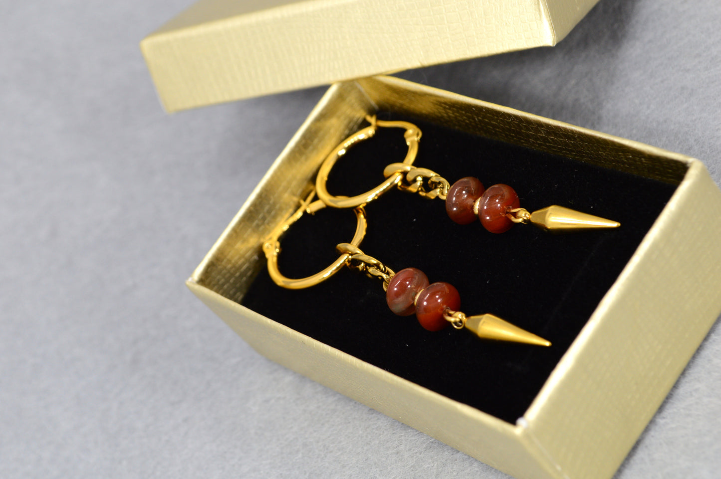 Gold Hoop Earrings with Czech Glass Beads | Stainless Steel | 6.5 cm / 2.5"