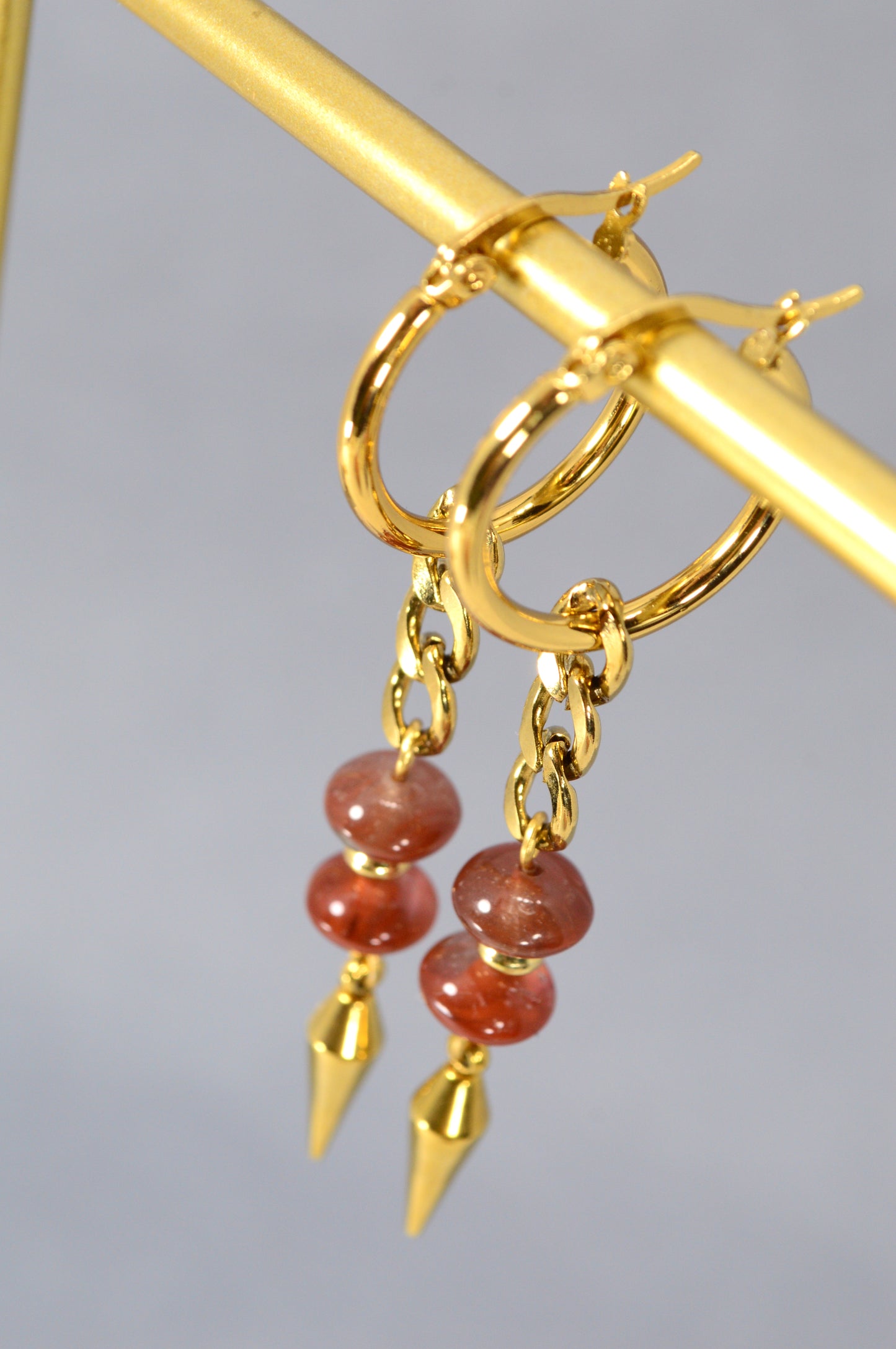 Gold Hoop Earrings with Czech Glass Beads | Stainless Steel | 6.5 cm / 2.5"