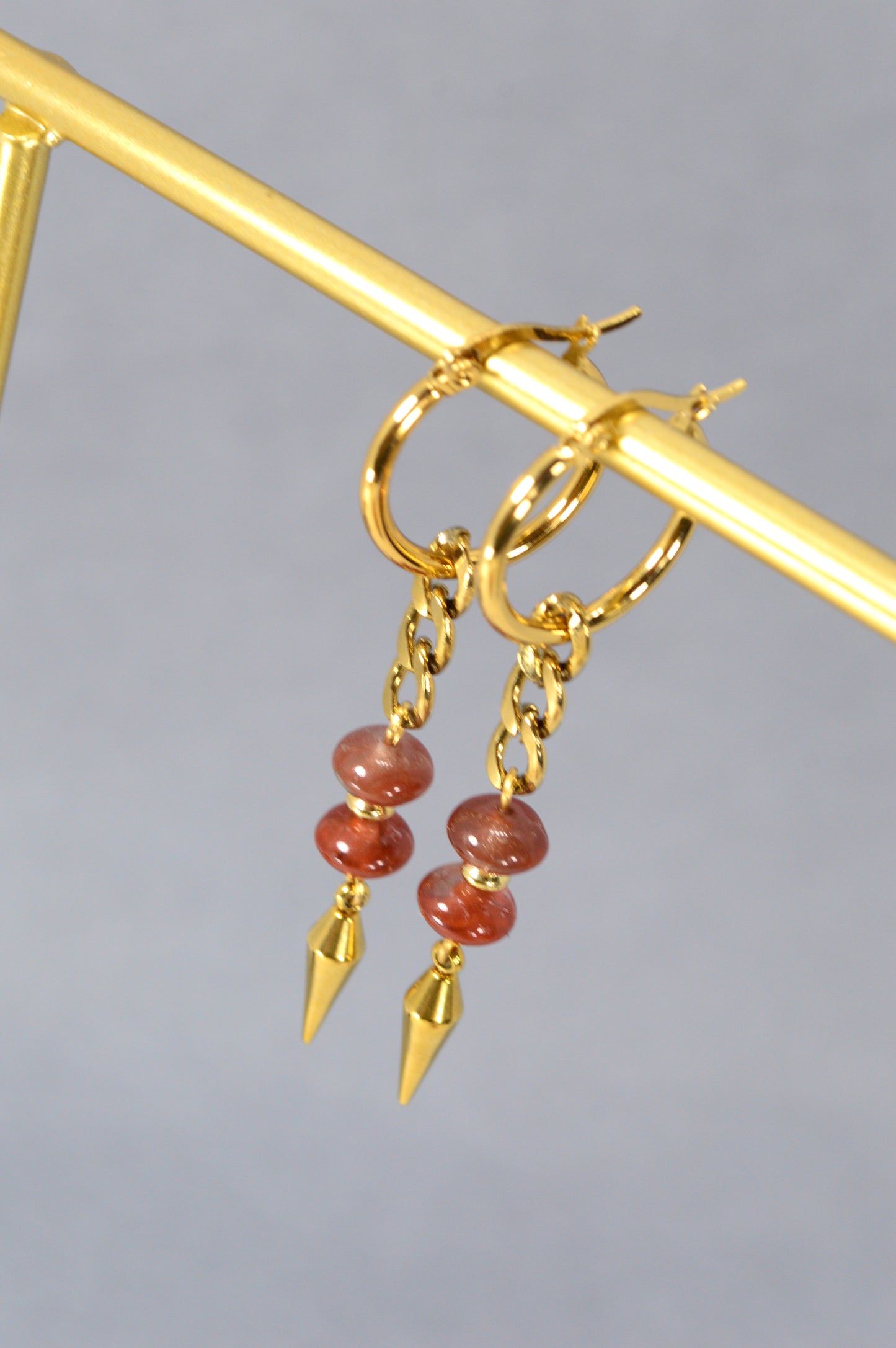 Gold Hoop Earrings with Czech Glass Beads | Stainless Steel | 6.5 cm / 2.5"