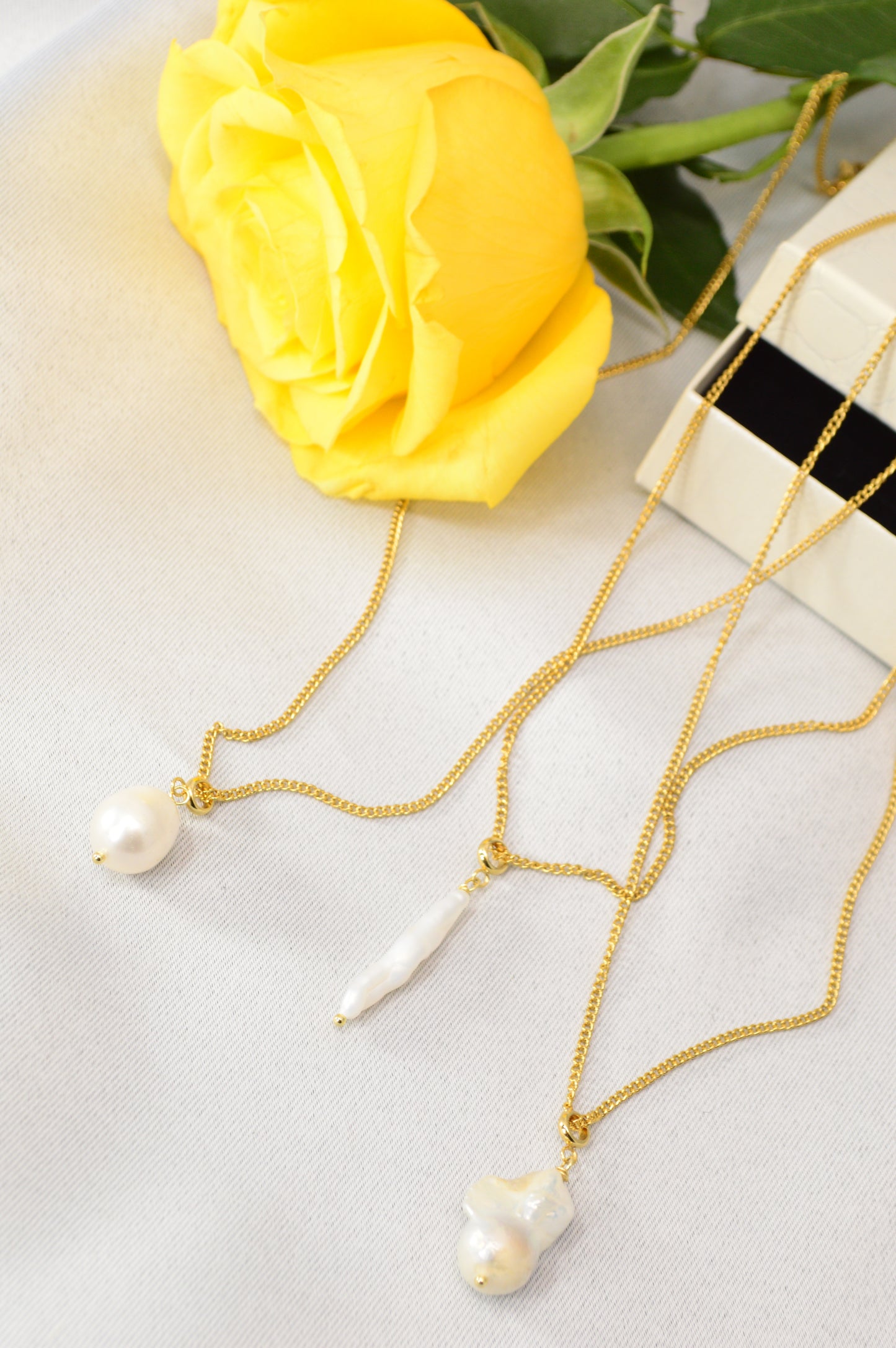 Freshwater Pearl Pendant Necklace – Gold Stainless Steel Chain, 3 Pearl Shapes