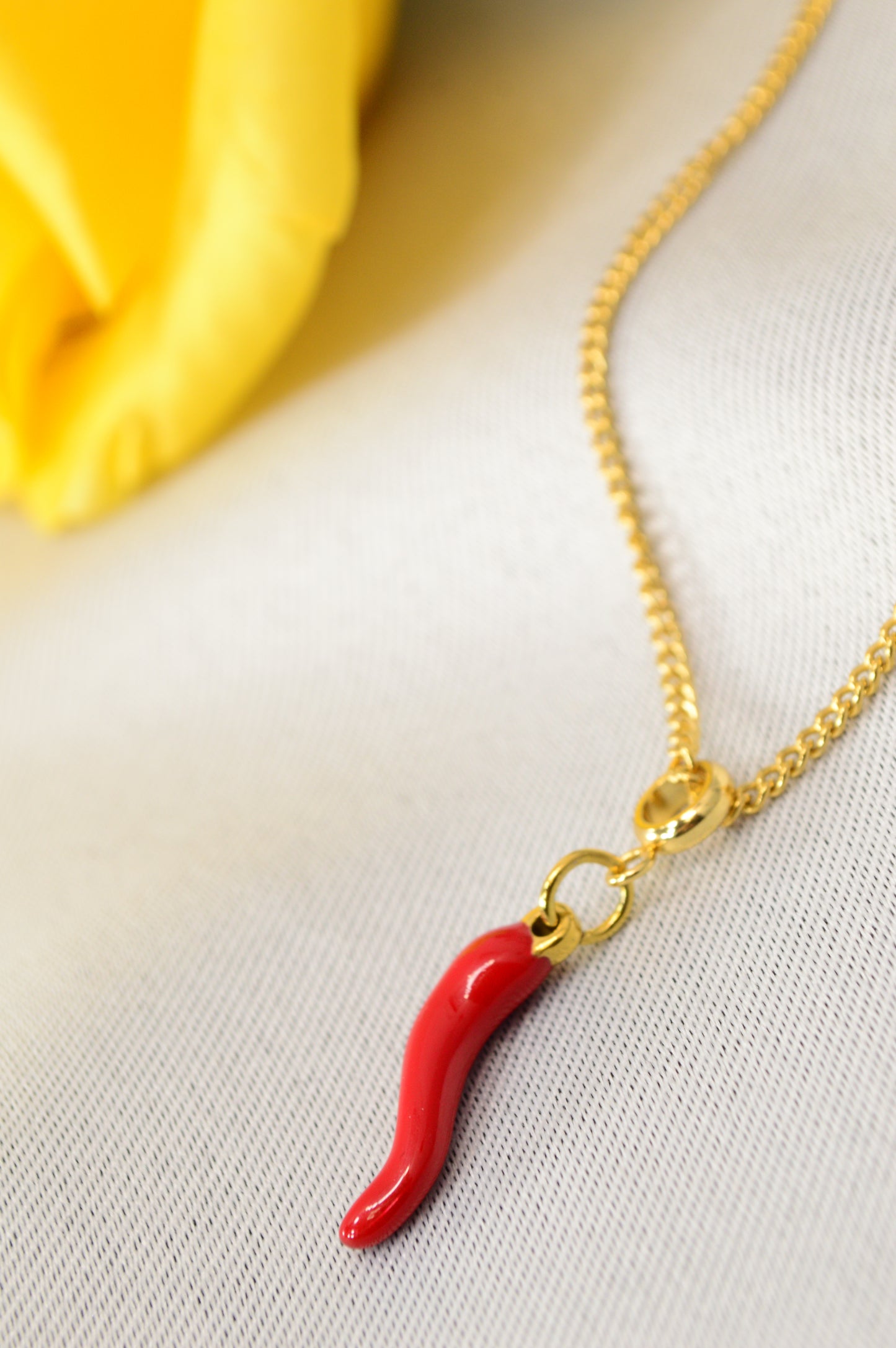 Red Chili Pepper Pendant Necklace – Enamel Charm on Gold Stainless Steel Chain