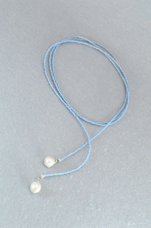 Black Pearl Lariat Necklace | Boho Y Necklace | Handmade Long Chain Jewelry