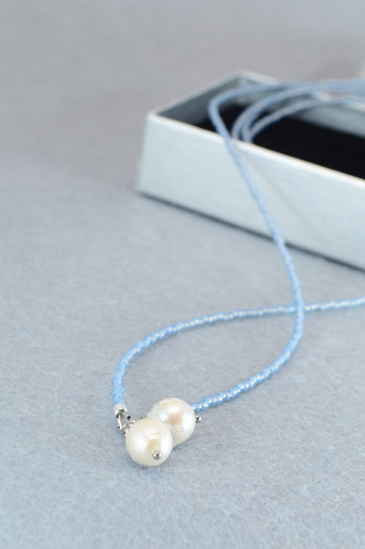 Black Pearl Lariat Necklace | Boho Y Necklace | Handmade Long Chain Jewelry