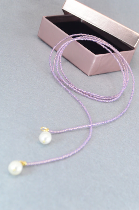 Boho Colorful Beaded Lariat Necklaces – Handmade Wrap Y Necklace with Freshwater Pearls – Blue, Lavender, Purple, Brick Red, Coral