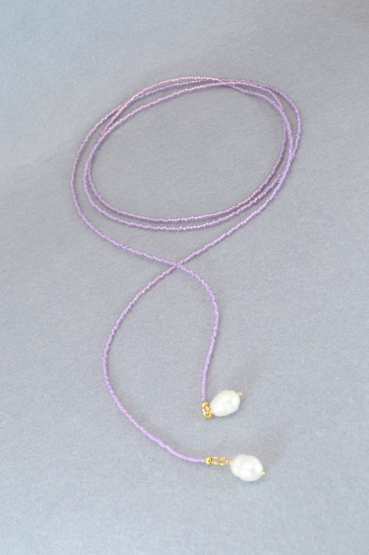 Boho Colorful Beaded Lariat Necklaces – Handmade Wrap Y Necklace with Freshwater Pearls – Blue, Lavender, Purple, Brick Red, Coral