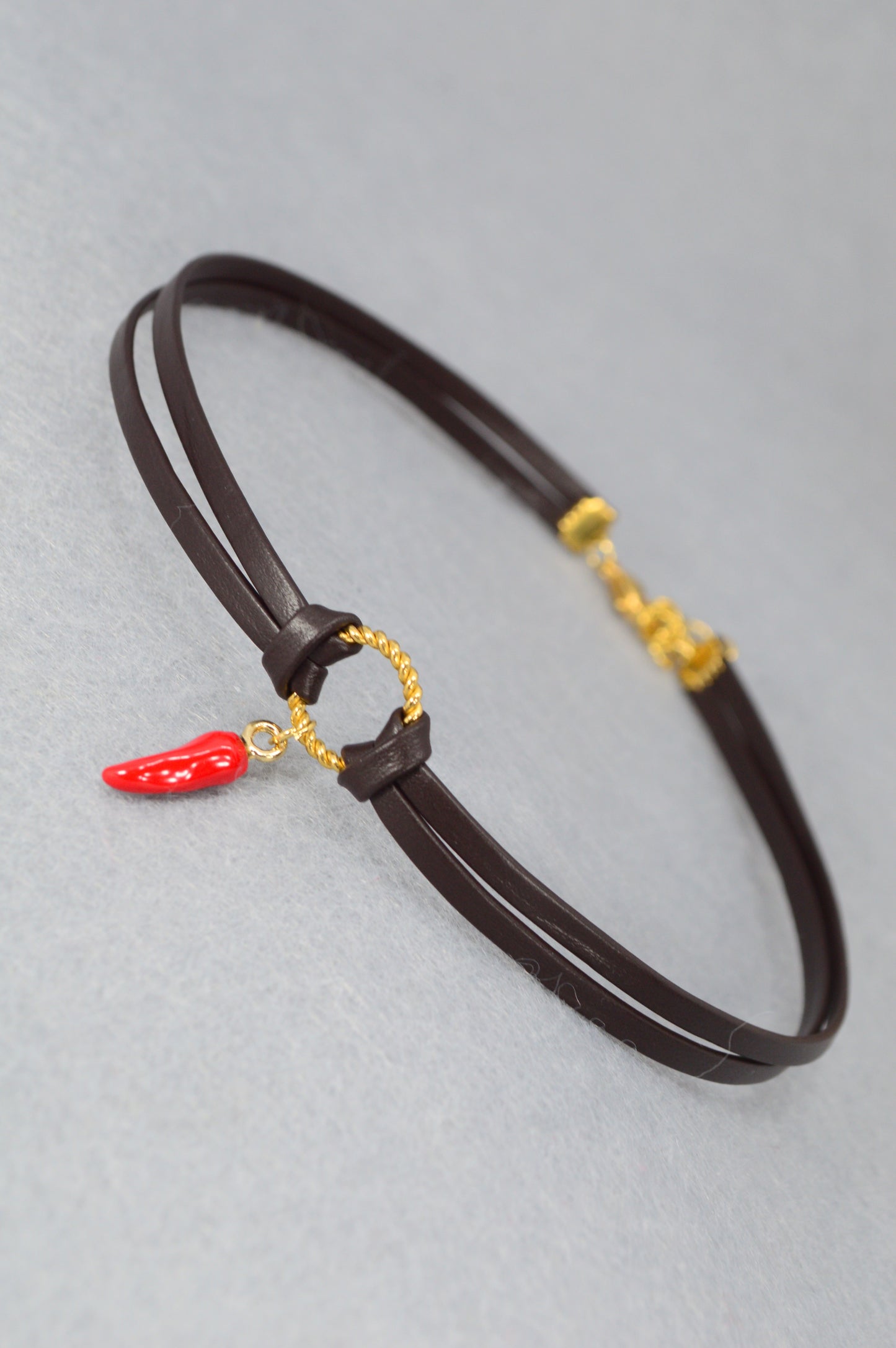 Boho Leather Choker Necklace – Gold Accents & Charms – Moon, Pearl, Citrine, Chili, Compass