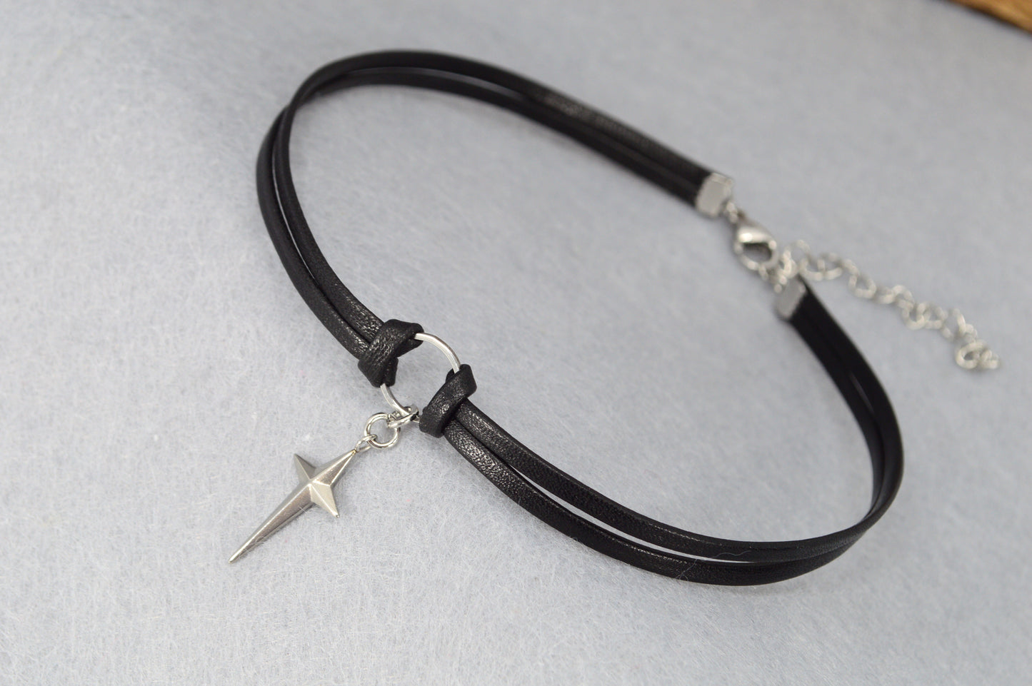 Minimalist Leather Choker Necklace – 5 Charm Options – Adjustable – Gothic, Punk, Boho, Pearl, Moon, Cross