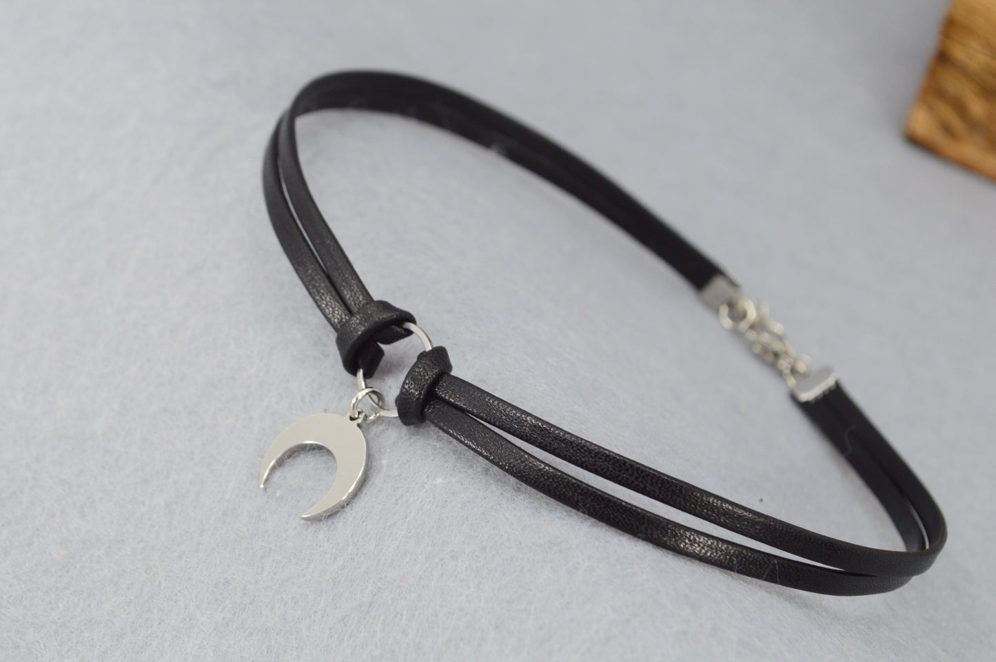 Minimalist Leather Choker Necklace – 5 Charm Options – Adjustable – Gothic, Punk, Boho, Pearl, Moon, Cross