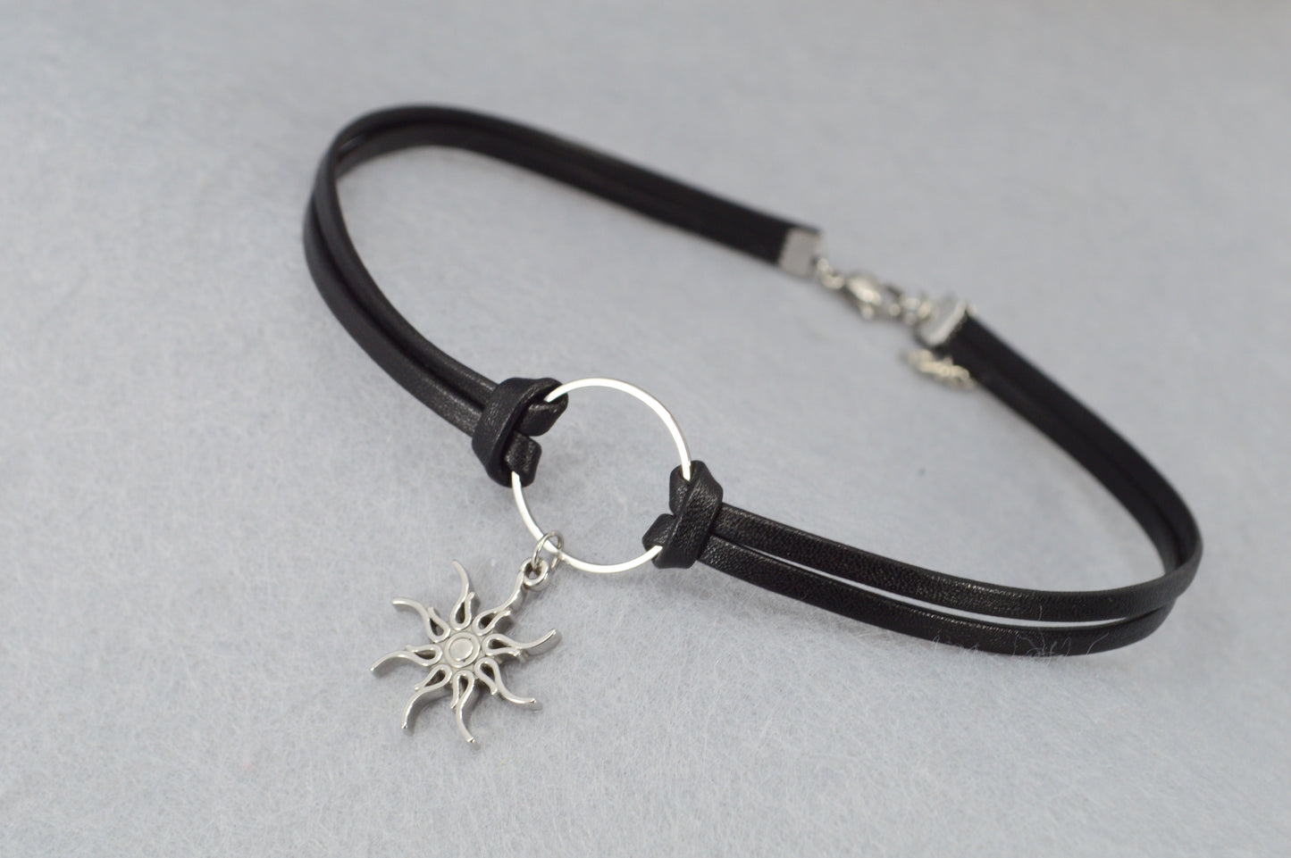 Minimalist Leather Choker Necklace – 5 Charm Options – Adjustable – Gothic, Punk, Boho, Pearl, Moon, Cross